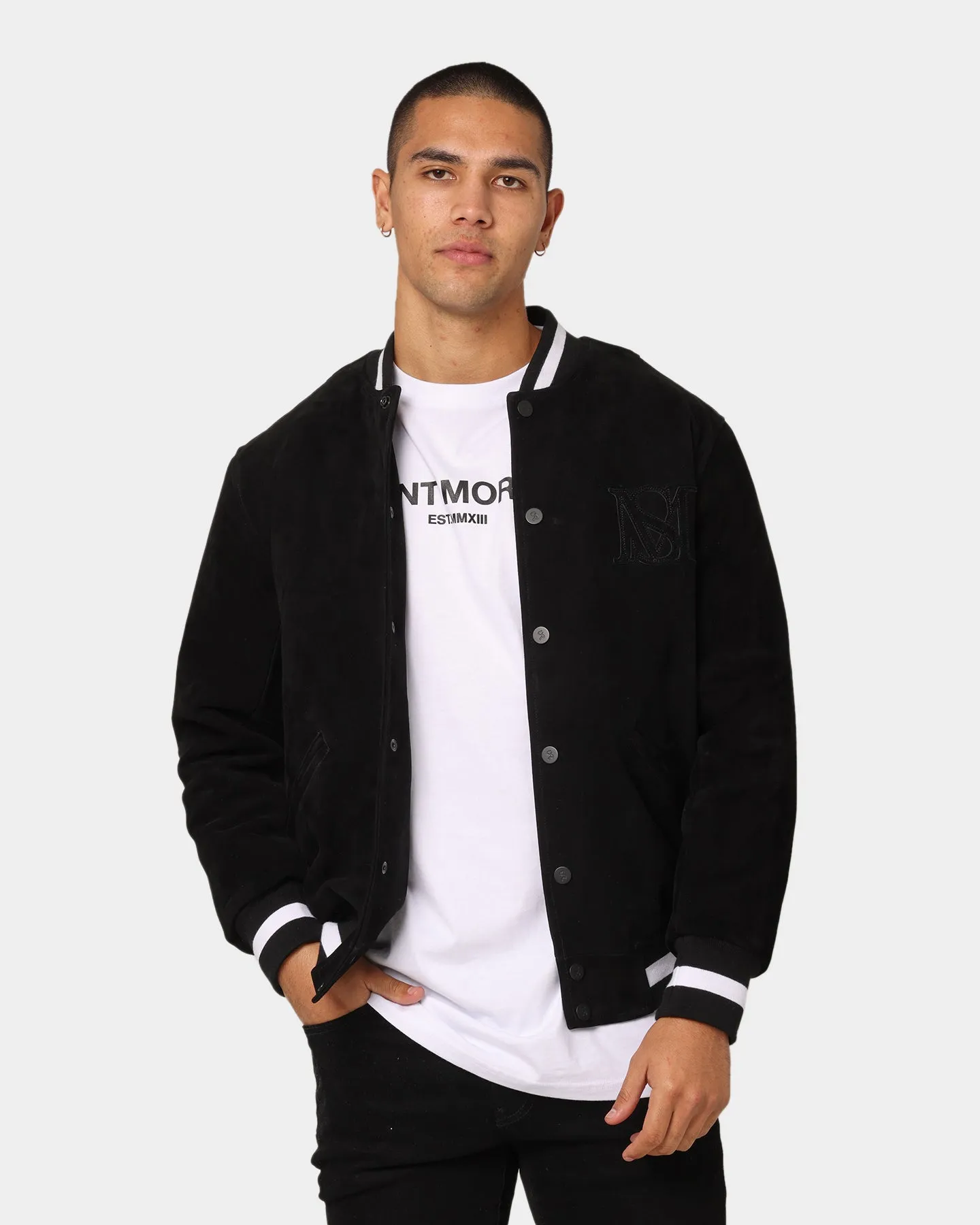 Saint Morta Co-Ed Suede Varsity Jacket Black/White