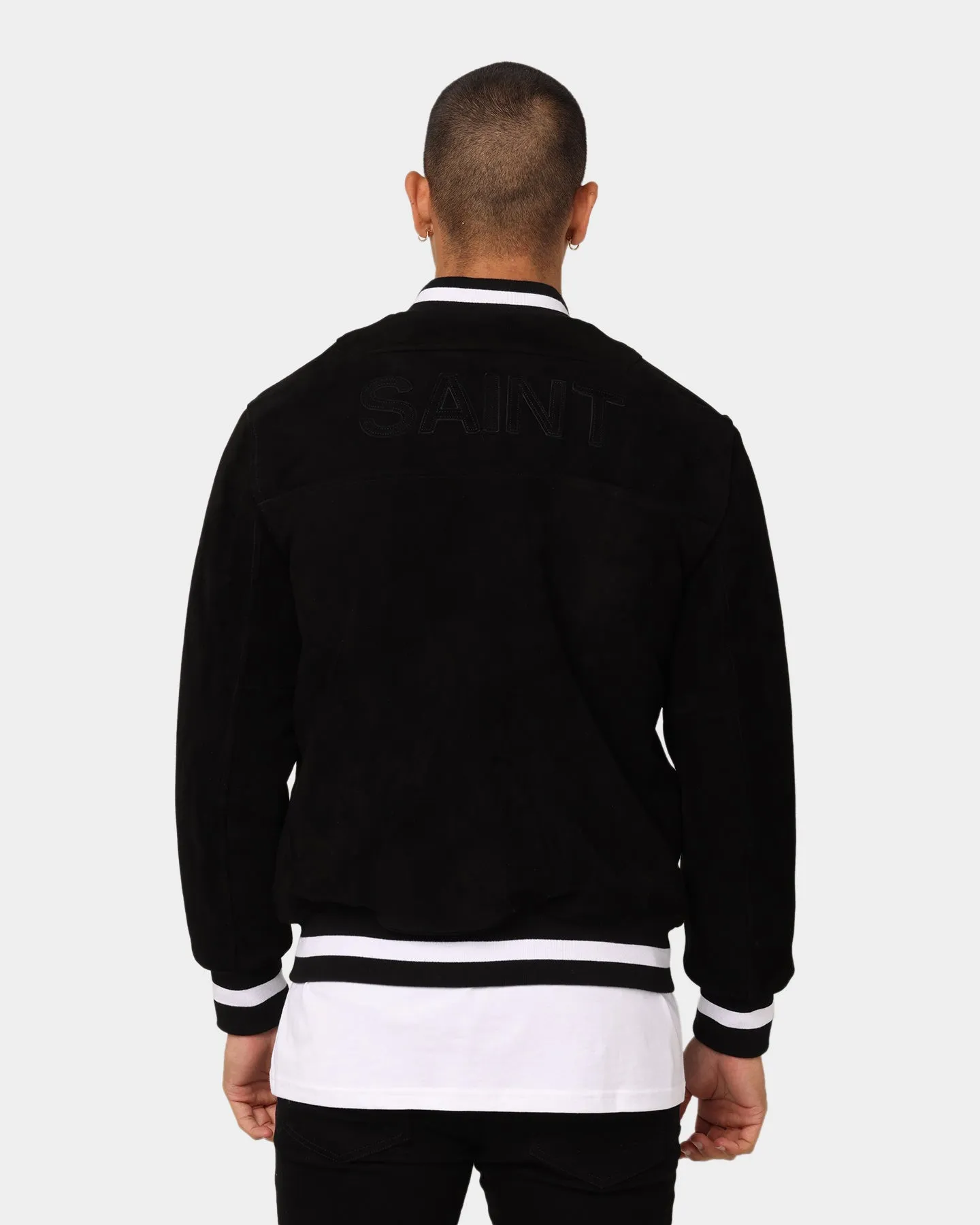 Saint Morta Co-Ed Suede Varsity Jacket Black/White