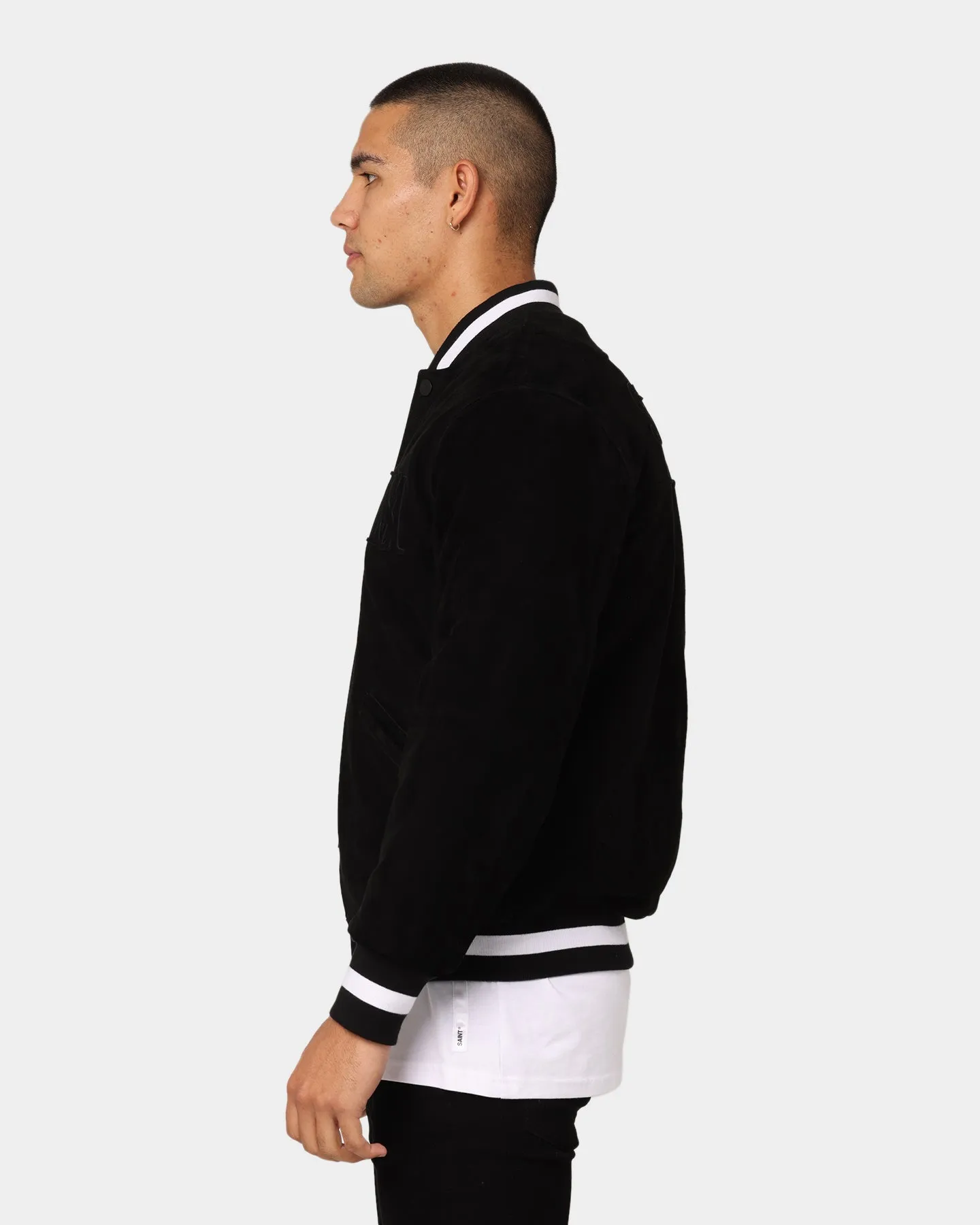 Saint Morta Co-Ed Suede Varsity Jacket Black/White