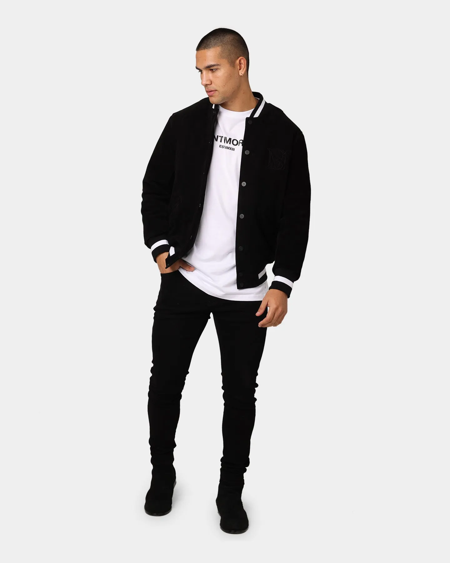 Saint Morta Co-Ed Suede Varsity Jacket Black/White