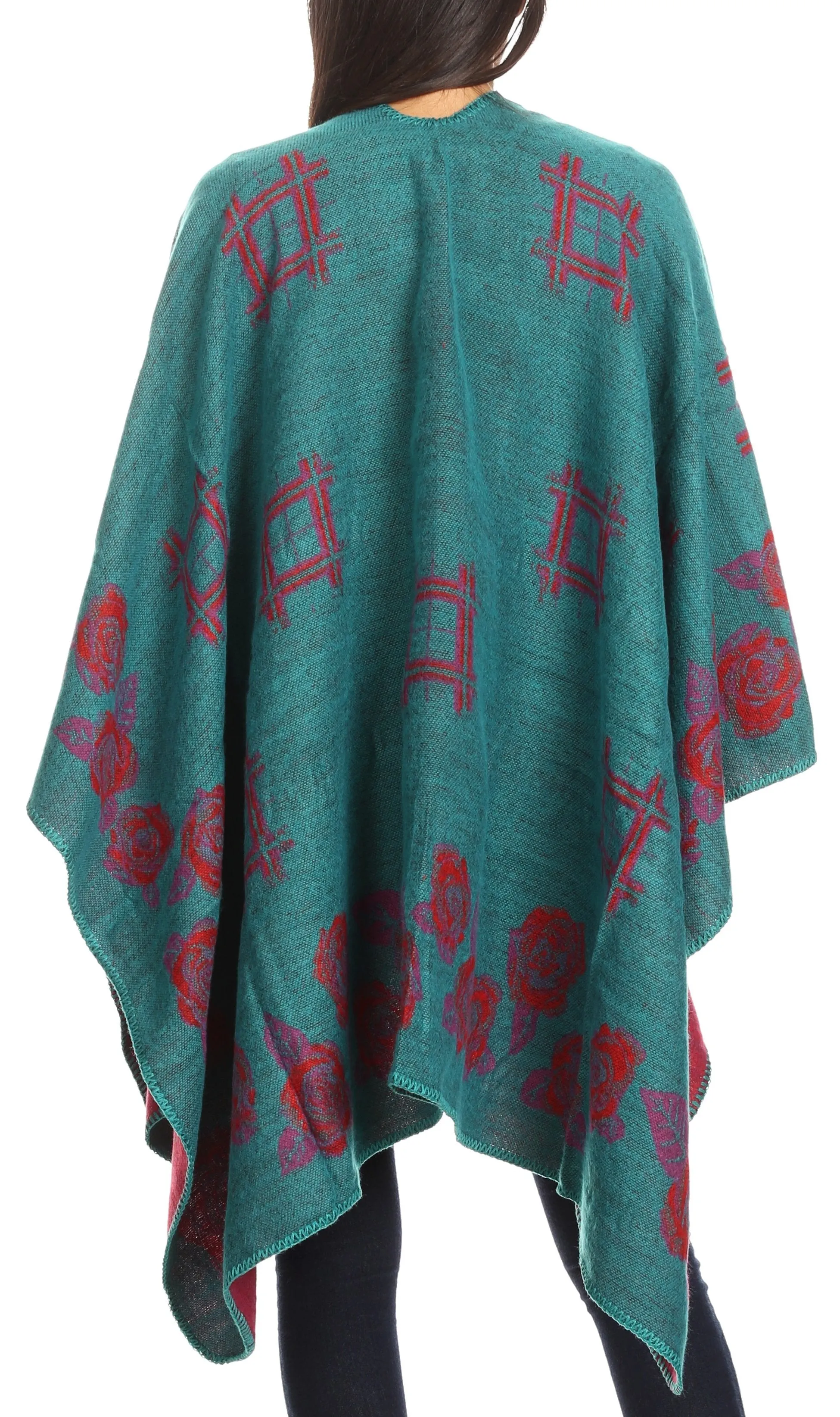 Sakkas Lupe Womens Reversible Poncho Wrap Cape Shawl Sweater Coat Cardigan Pattern