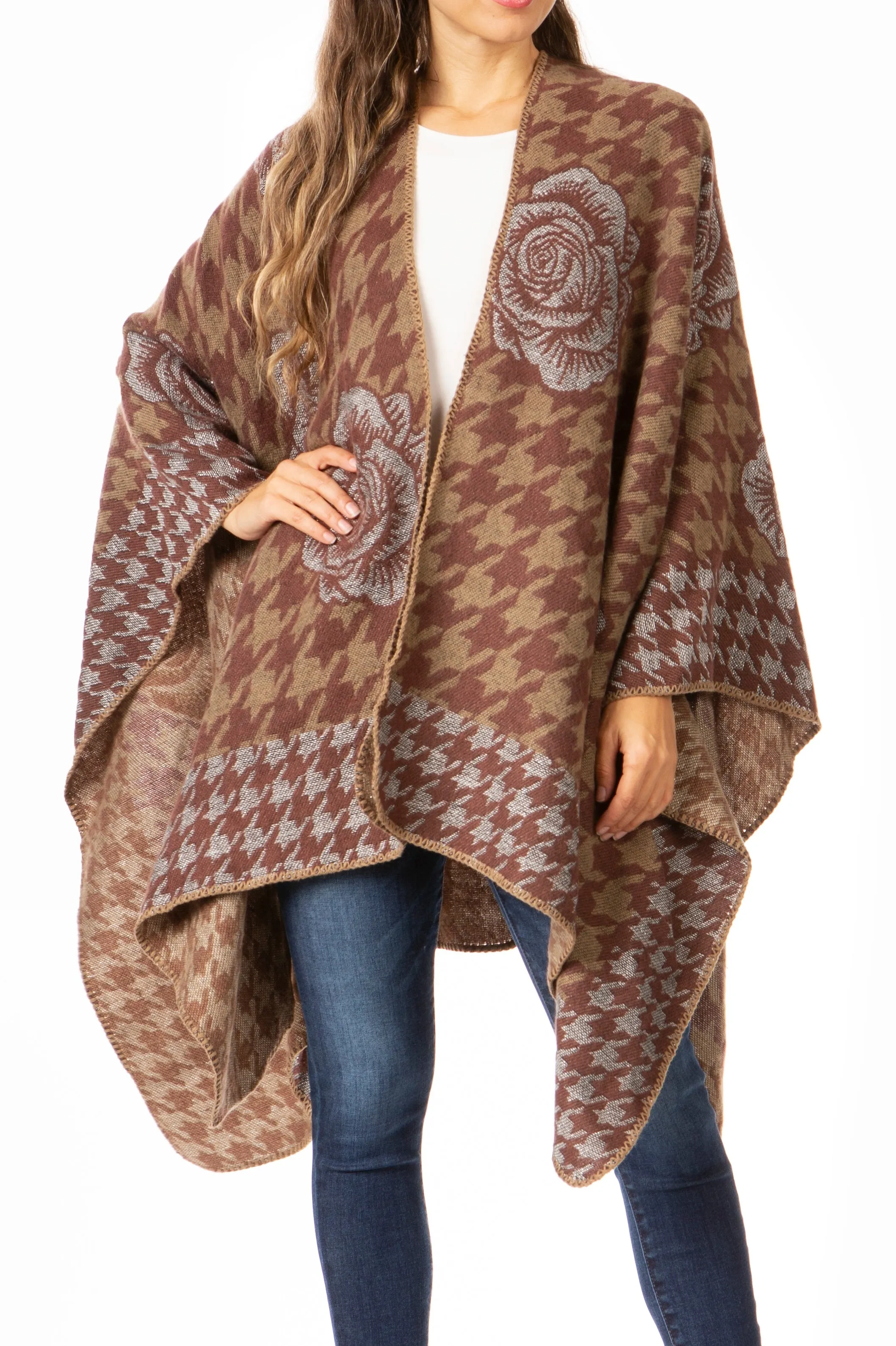 Sakkas Lupe Womens Reversible Poncho Wrap Cape Shawl Sweater Coat Cardigan Pattern