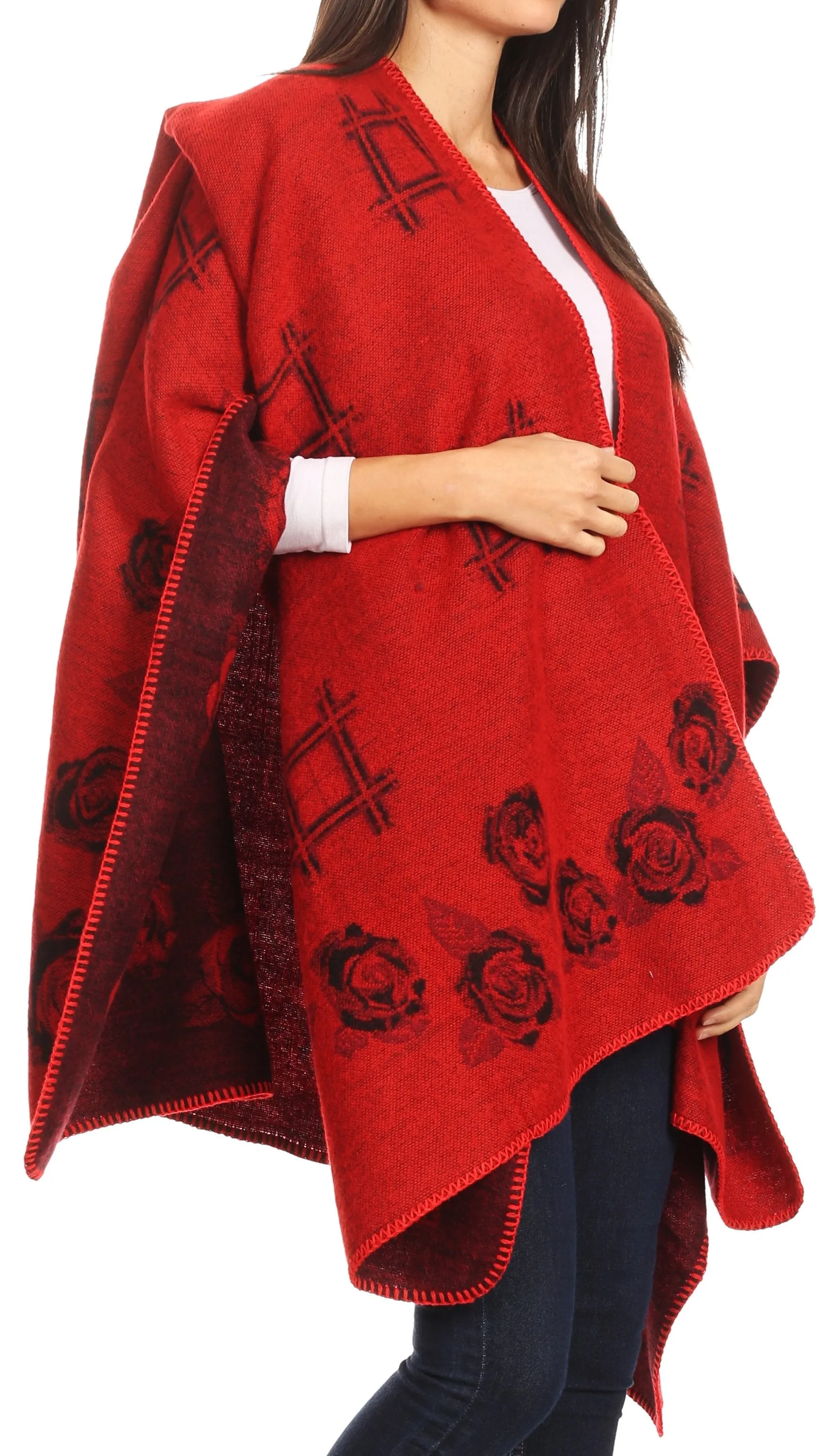 Sakkas Lupe Womens Reversible Poncho Wrap Cape Shawl Sweater Coat Cardigan Pattern