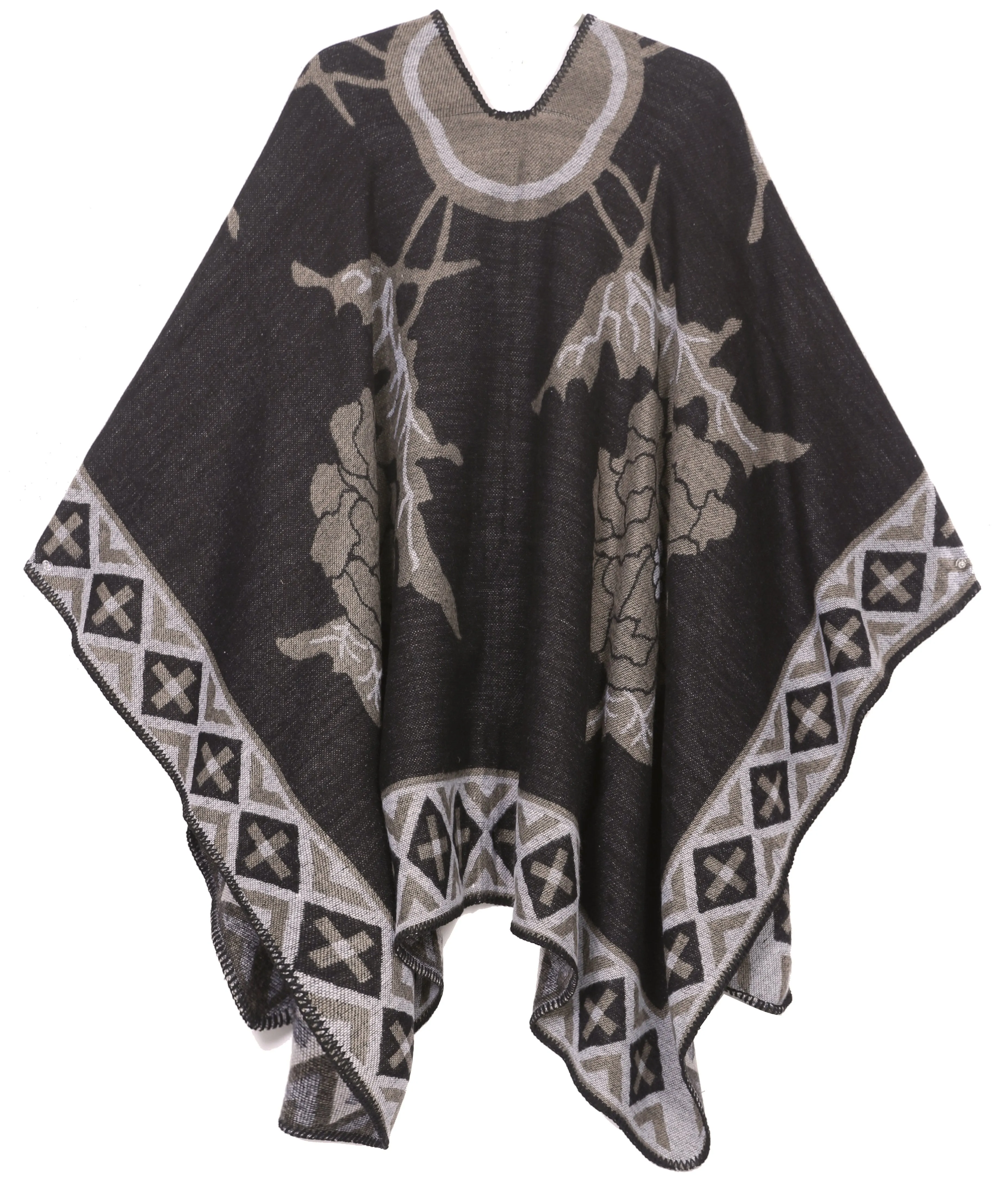 Sakkas Lupe Womens Reversible Poncho Wrap Cape Shawl Sweater Coat Cardigan Pattern