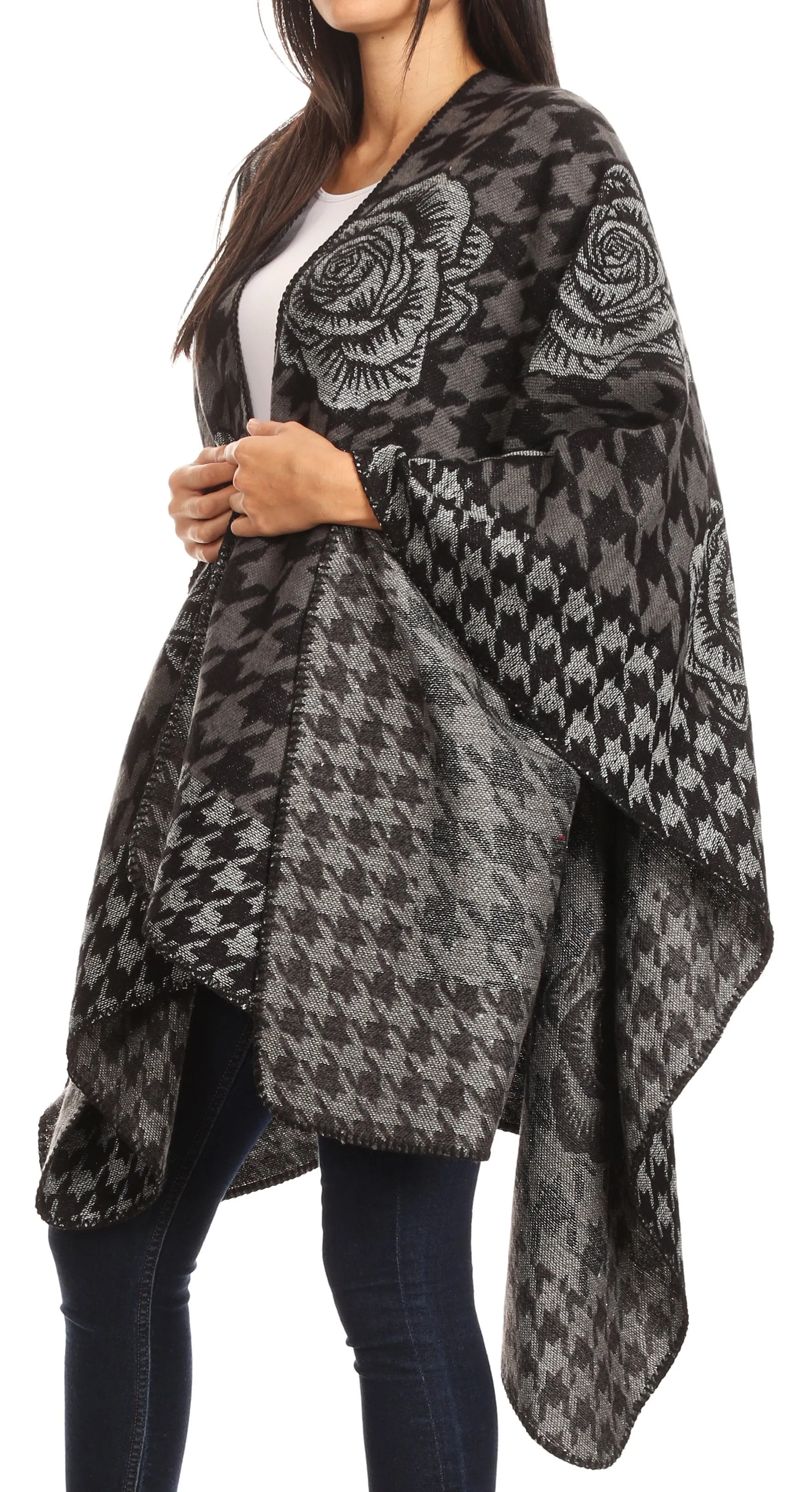 Sakkas Lupe Womens Reversible Poncho Wrap Cape Shawl Sweater Coat Cardigan Pattern