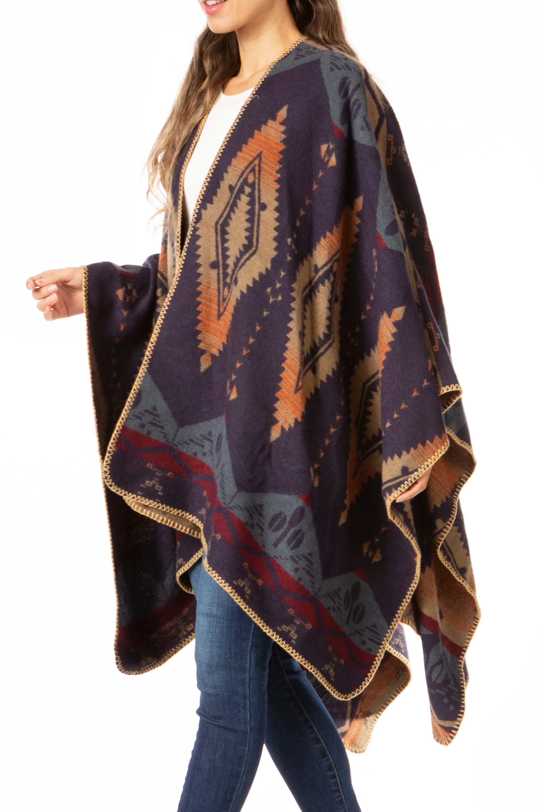 Sakkas Lupe Womens Reversible Poncho Wrap Cape Shawl Sweater Coat Cardigan Pattern