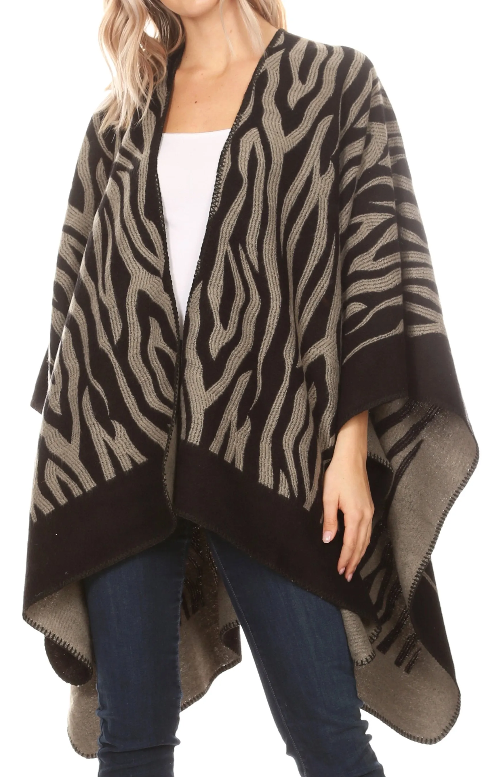 Sakkas Lupe Womens Reversible Poncho Wrap Cape Shawl Sweater Coat Cardigan Pattern