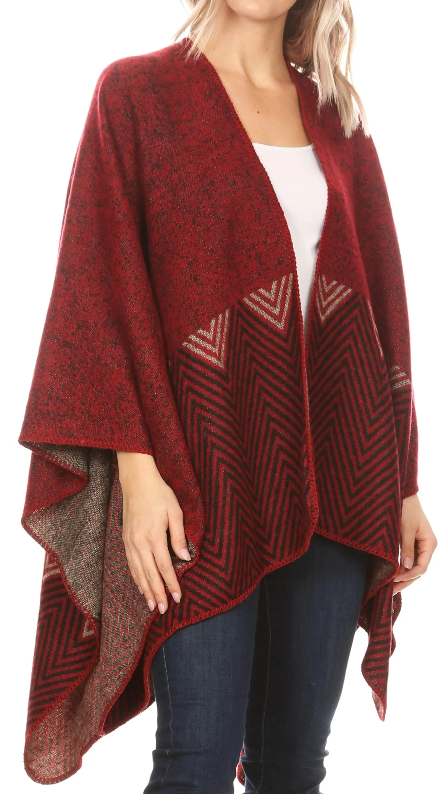 Sakkas Lupe Womens Reversible Poncho Wrap Cape Shawl Sweater Coat Cardigan Pattern