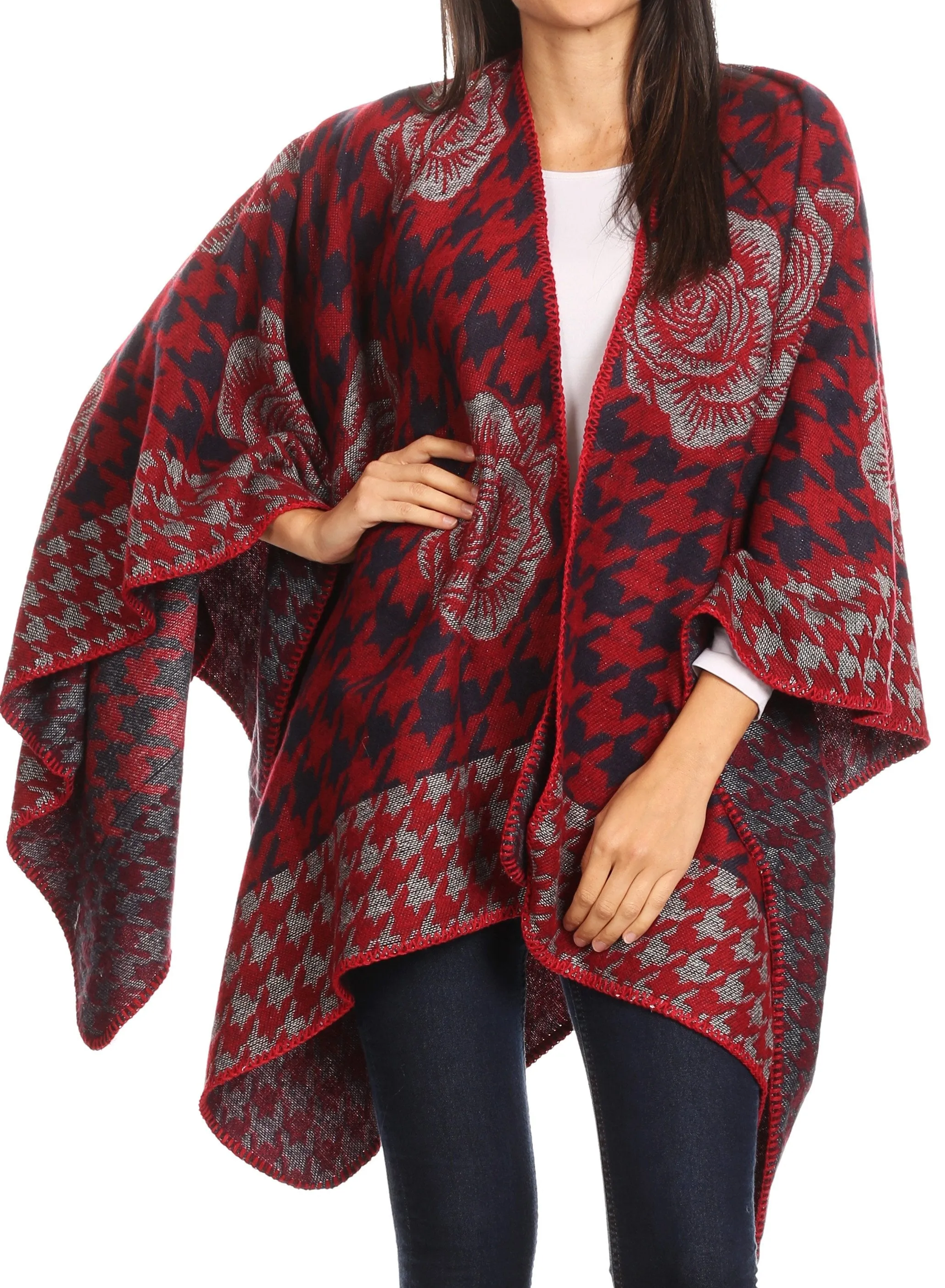 Sakkas Lupe Womens Reversible Poncho Wrap Cape Shawl Sweater Coat Cardigan Pattern