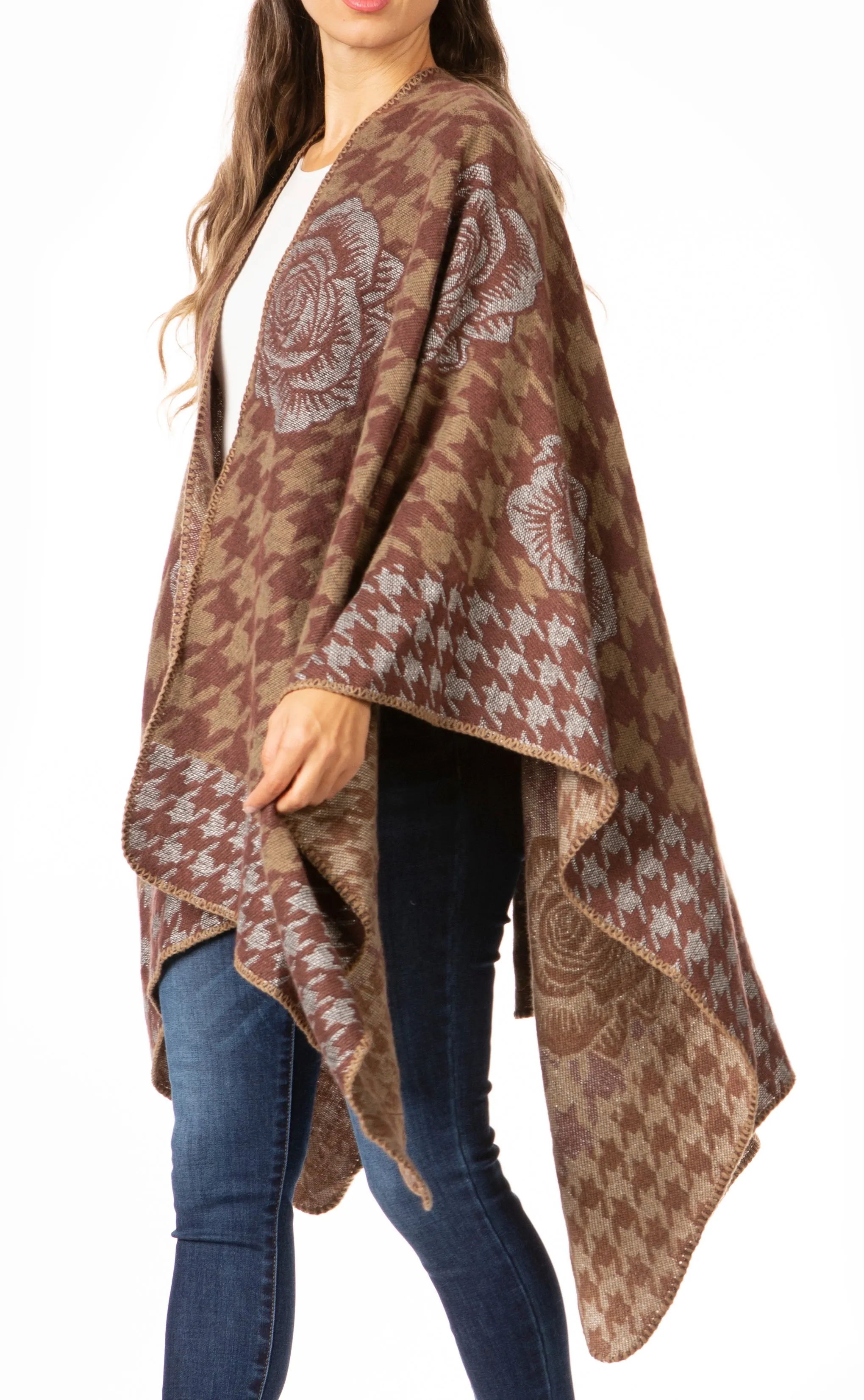 Sakkas Lupe Womens Reversible Poncho Wrap Cape Shawl Sweater Coat Cardigan Pattern