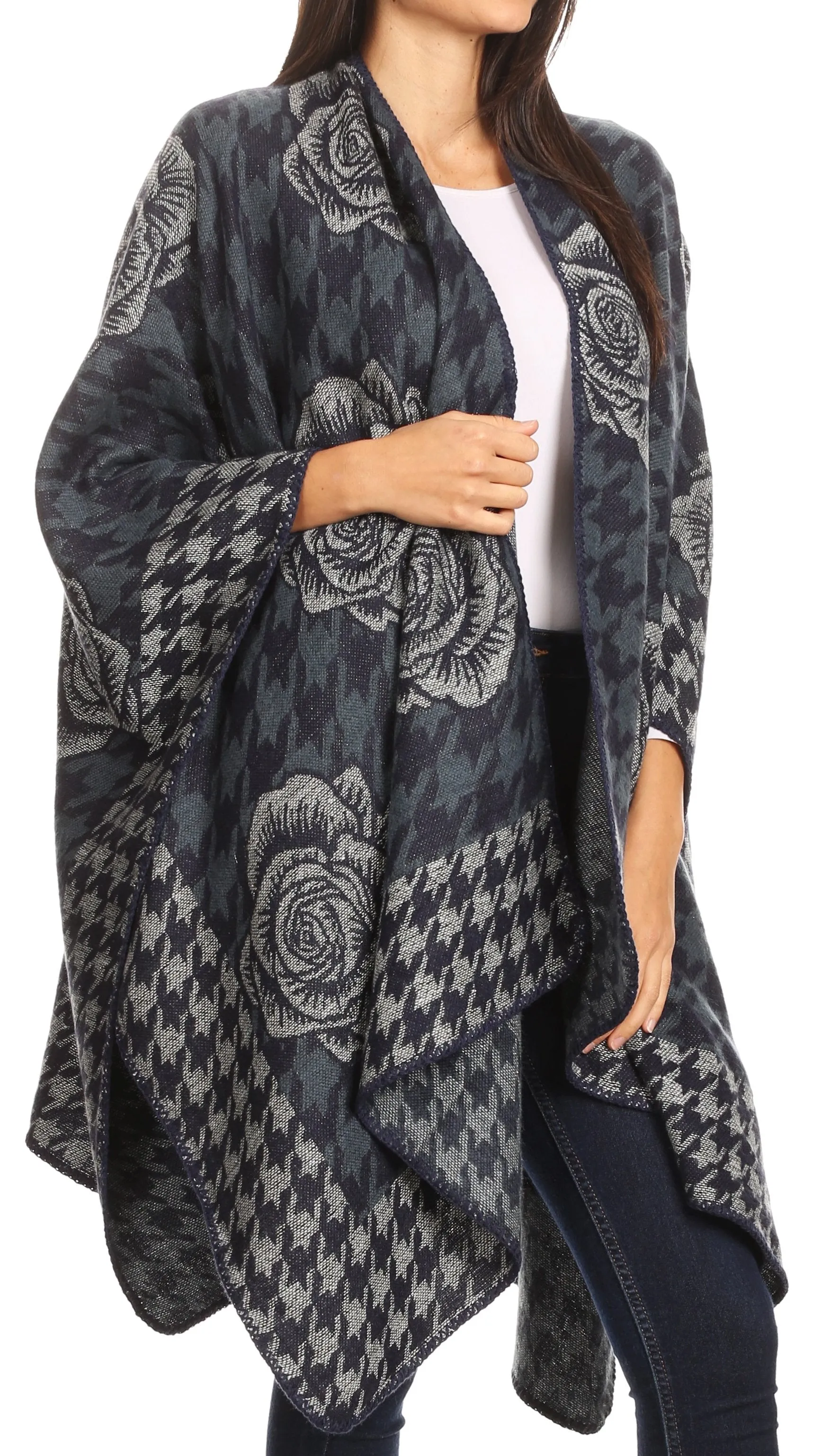 Sakkas Lupe Womens Reversible Poncho Wrap Cape Shawl Sweater Coat Cardigan Pattern