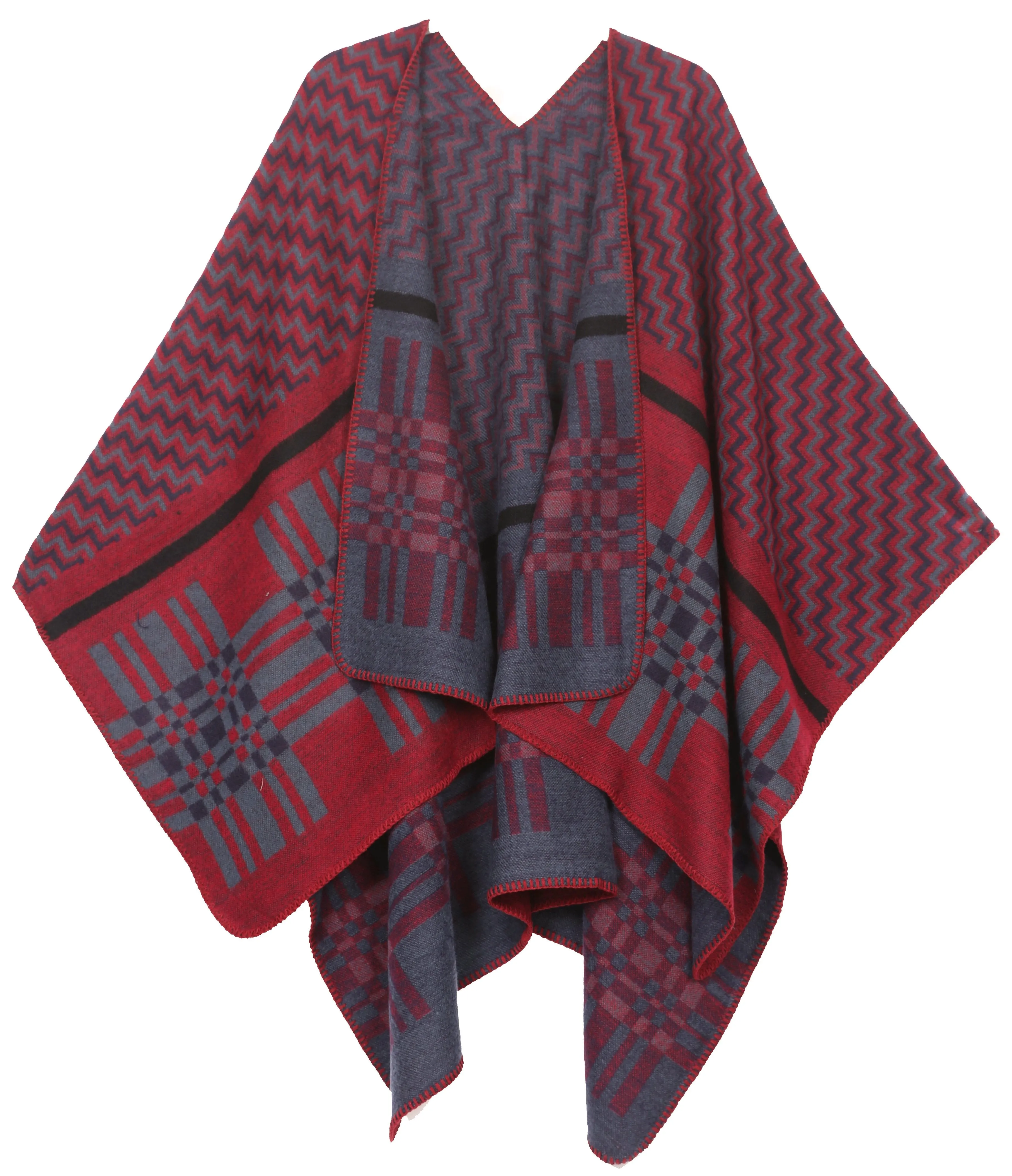 Sakkas Lupe Womens Reversible Poncho Wrap Cape Shawl Sweater Coat Cardigan Pattern