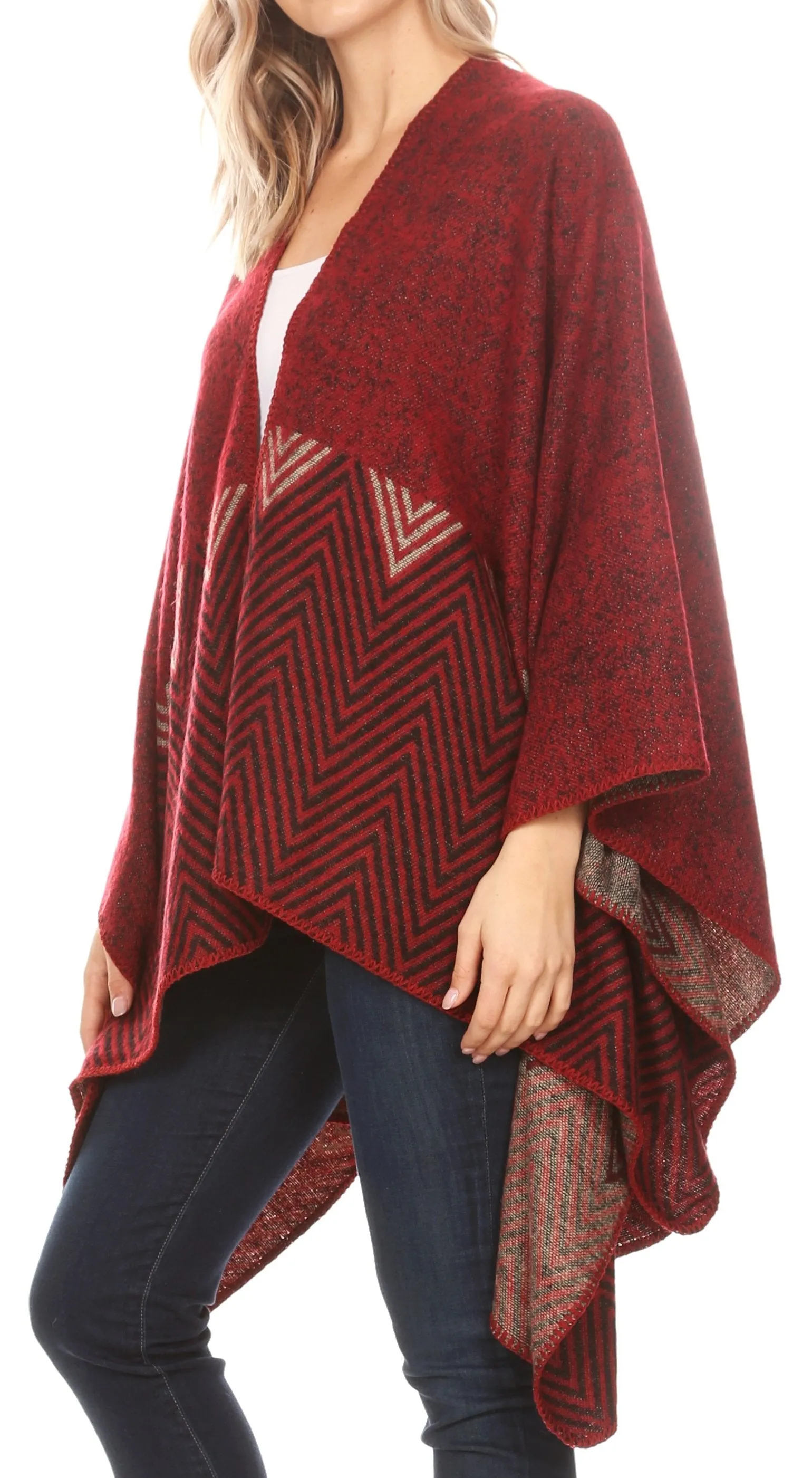 Sakkas Lupe Womens Reversible Poncho Wrap Cape Shawl Sweater Coat Cardigan Pattern