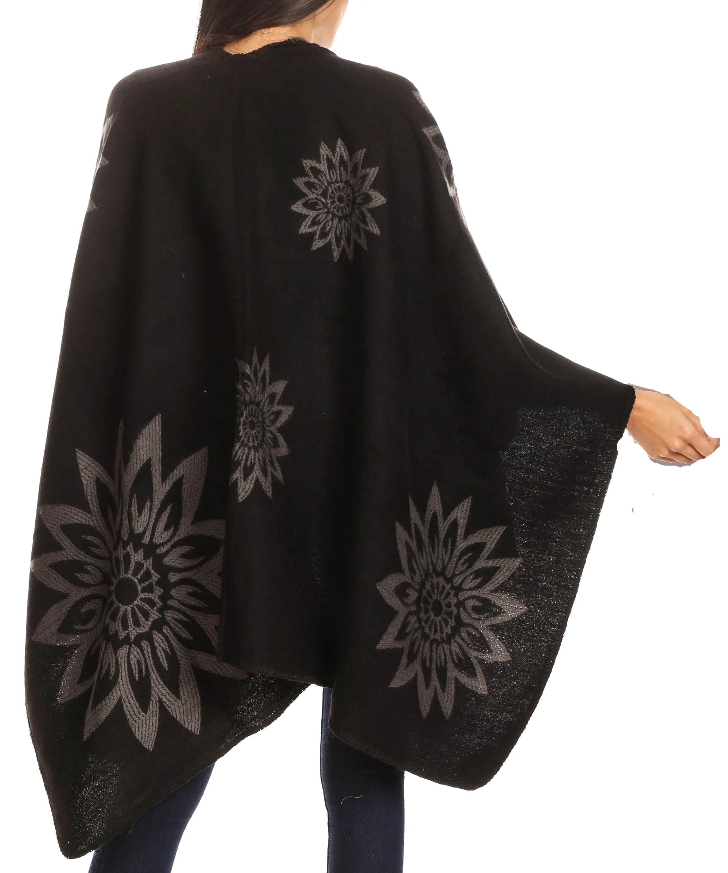 Sakkas Lupe Womens Reversible Poncho Wrap Cape Shawl Sweater Coat Cardigan Pattern