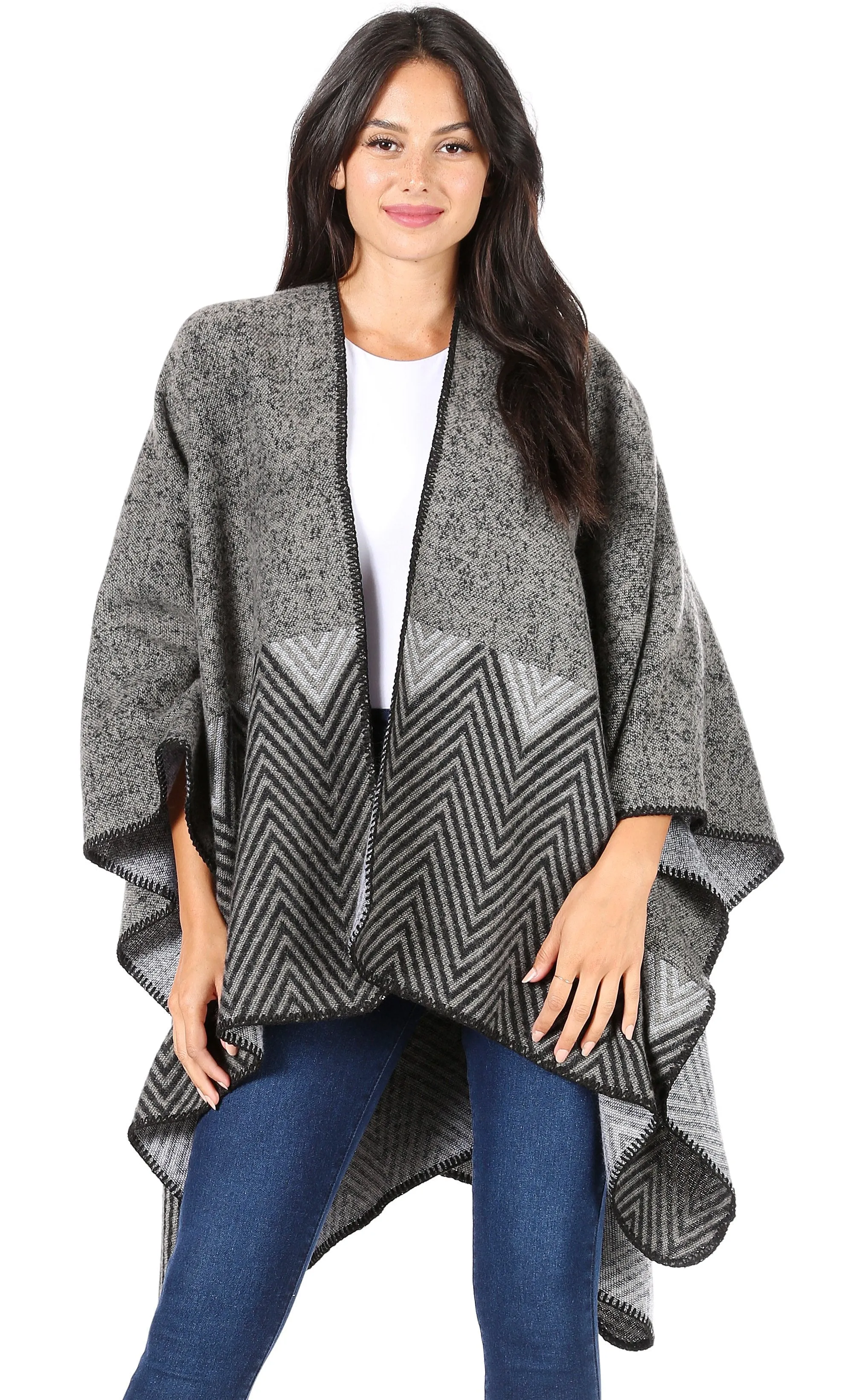 Sakkas Lupe Womens Reversible Poncho Wrap Cape Shawl Sweater Coat Cardigan Pattern