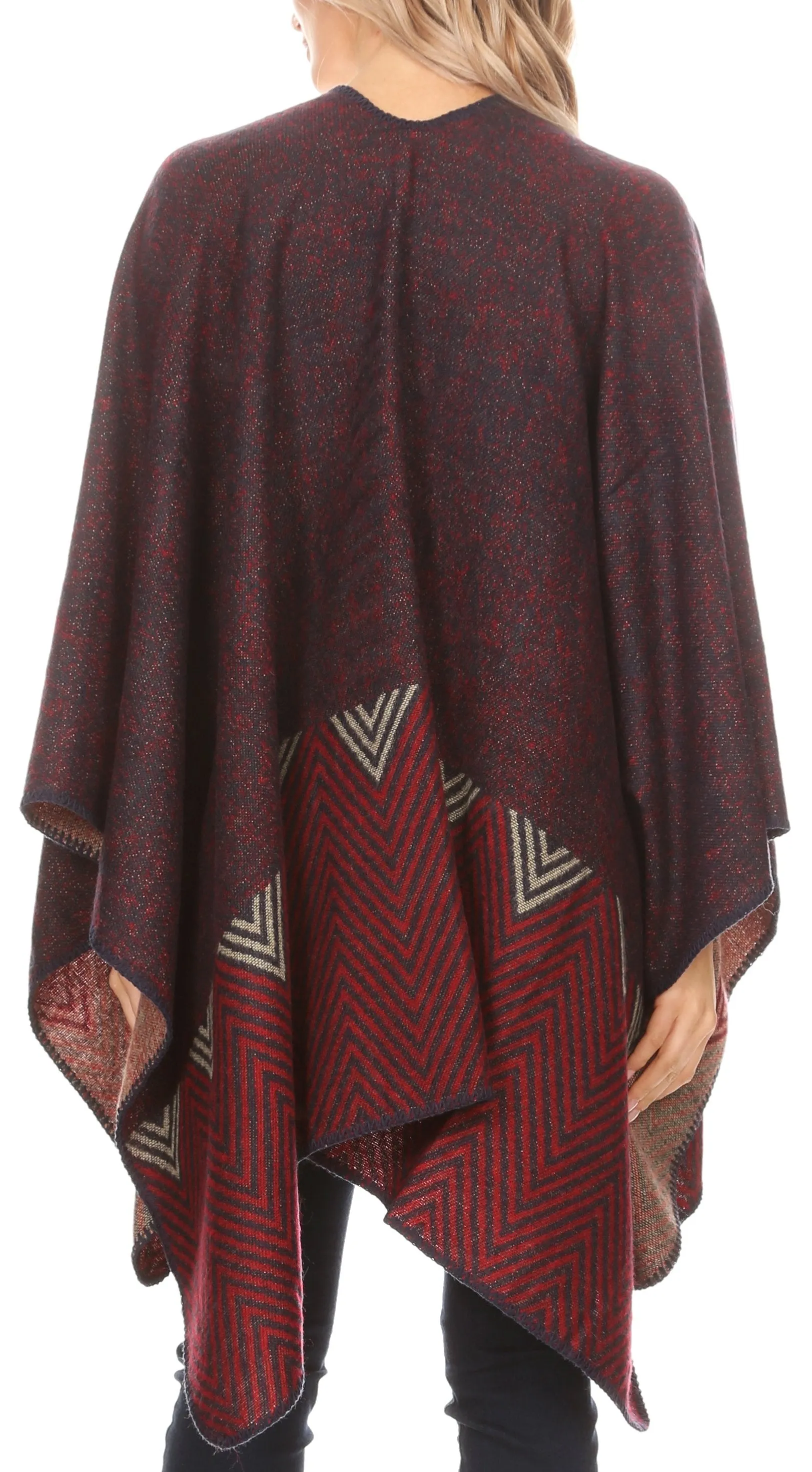 Sakkas Lupe Womens Reversible Poncho Wrap Cape Shawl Sweater Coat Cardigan Pattern