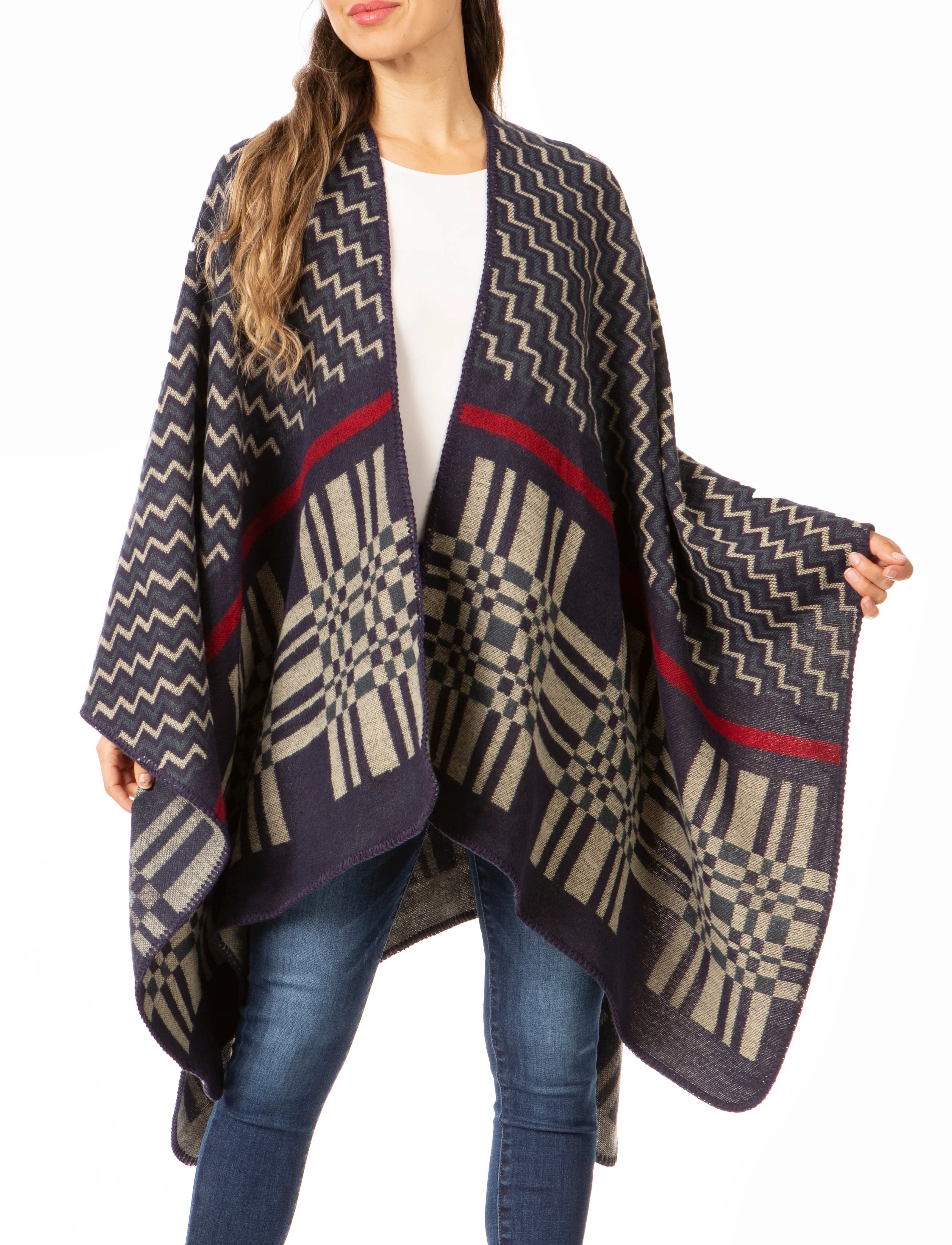 Sakkas Lupe Womens Reversible Poncho Wrap Cape Shawl Sweater Coat Cardigan Pattern