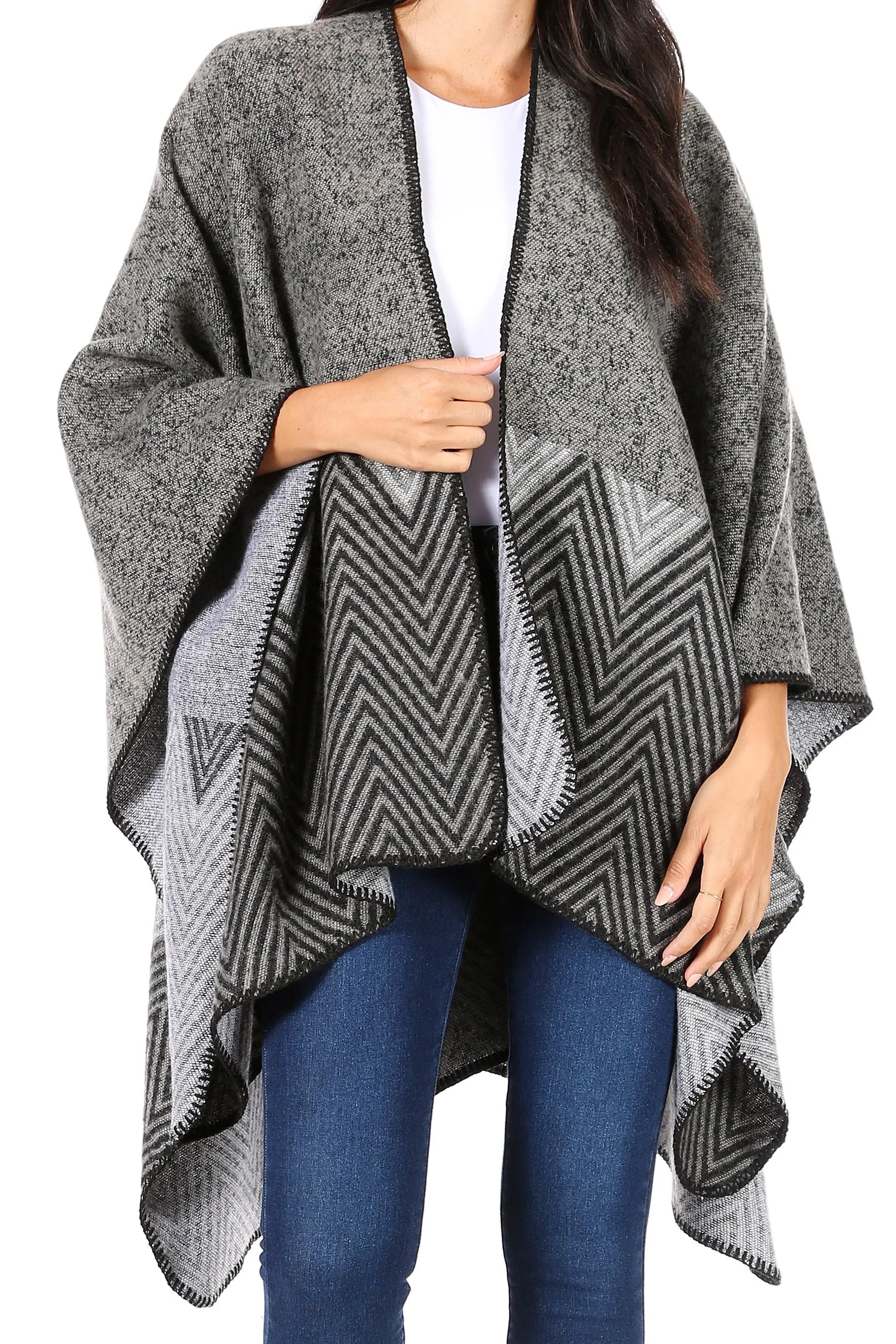 Sakkas Lupe Womens Reversible Poncho Wrap Cape Shawl Sweater Coat Cardigan Pattern