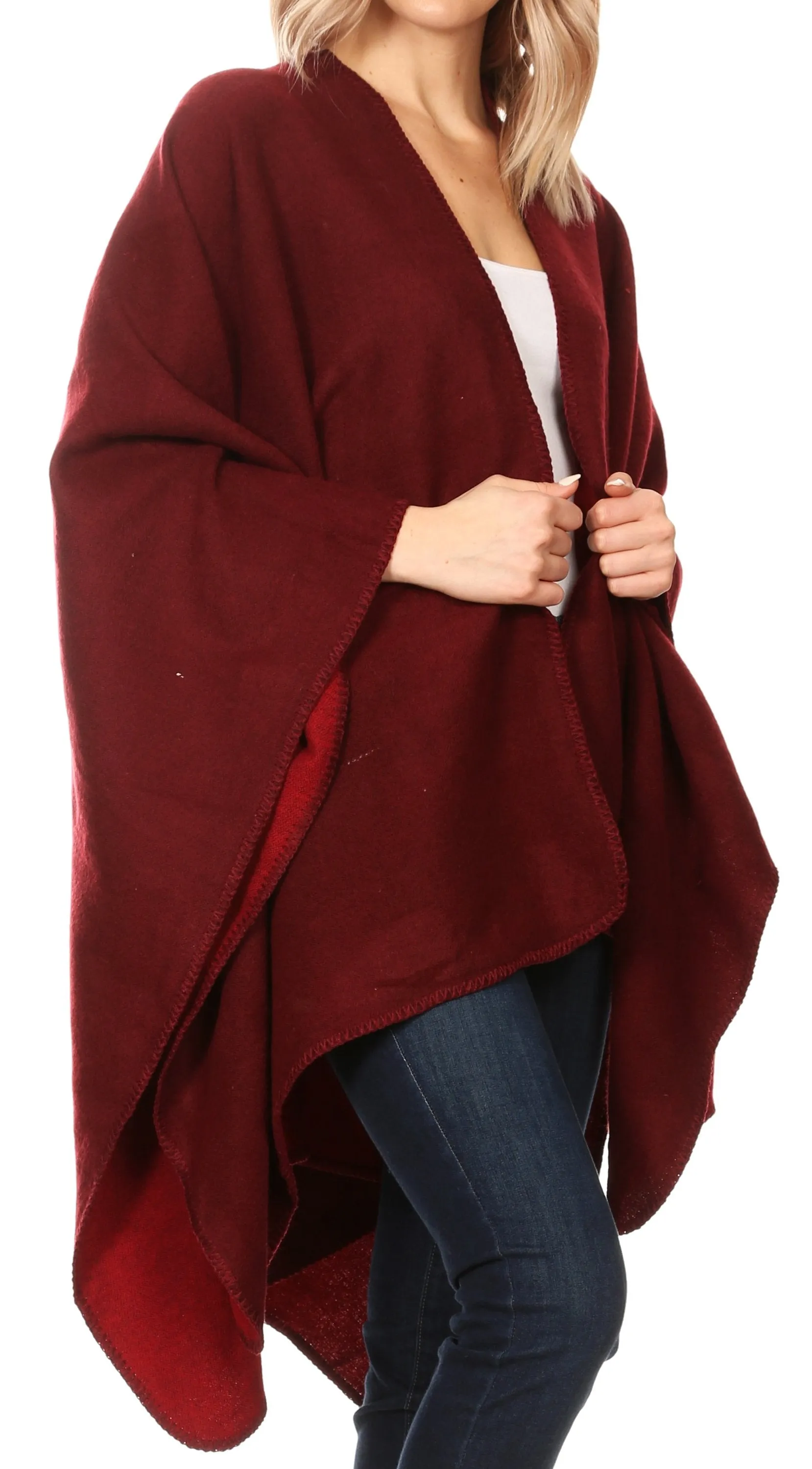 Sakkas Mari Women's Reversible Large Poncho Shawl Wrap Scarf Cape Ruana Blanket