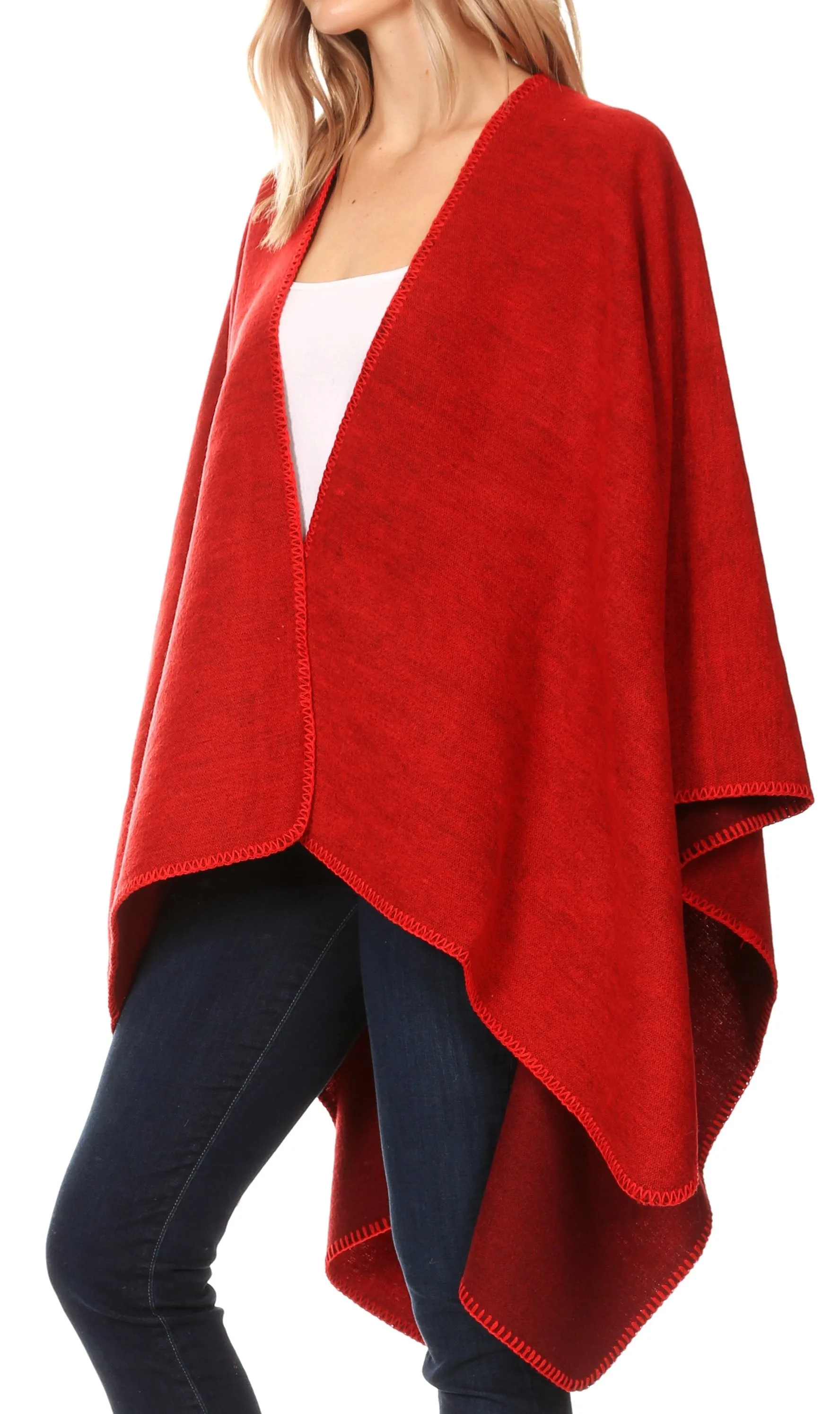 Sakkas Mari Women's Reversible Large Poncho Shawl Wrap Scarf Cape Ruana Blanket