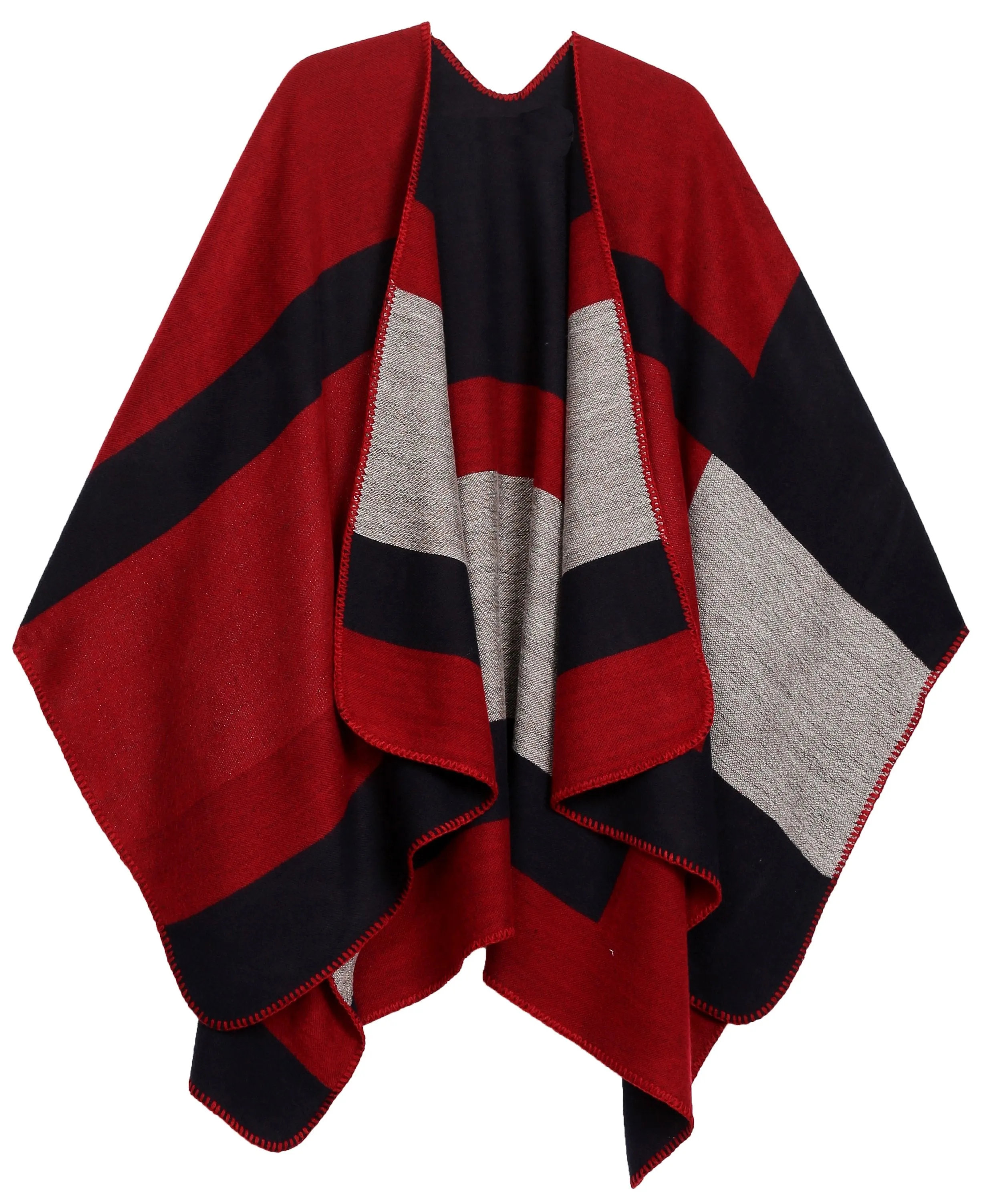 Sakkas Mari Women's Reversible Large Poncho Shawl Wrap Scarf Cape Ruana Blanket