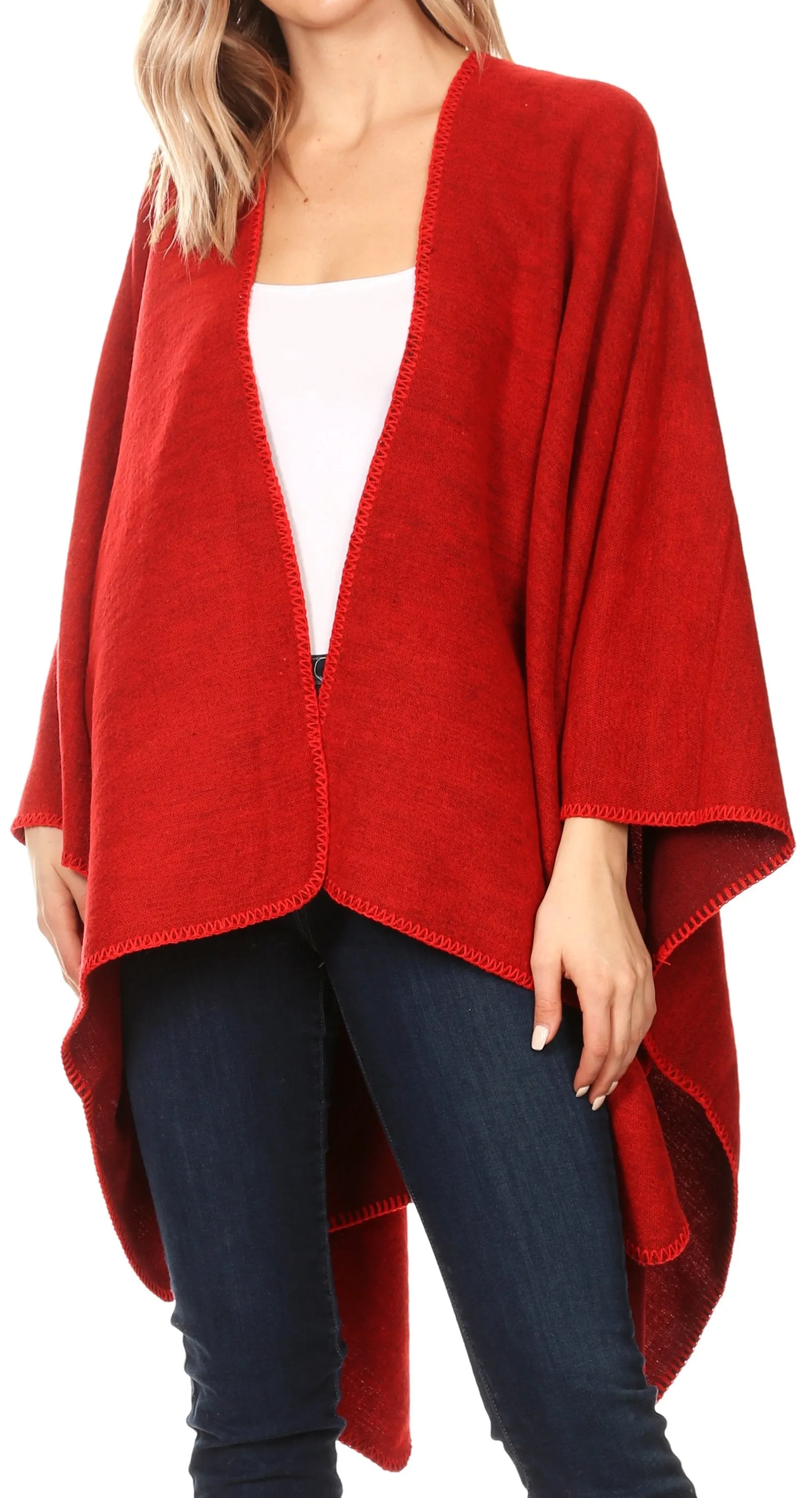 Sakkas Mari Women's Reversible Large Poncho Shawl Wrap Scarf Cape Ruana Blanket