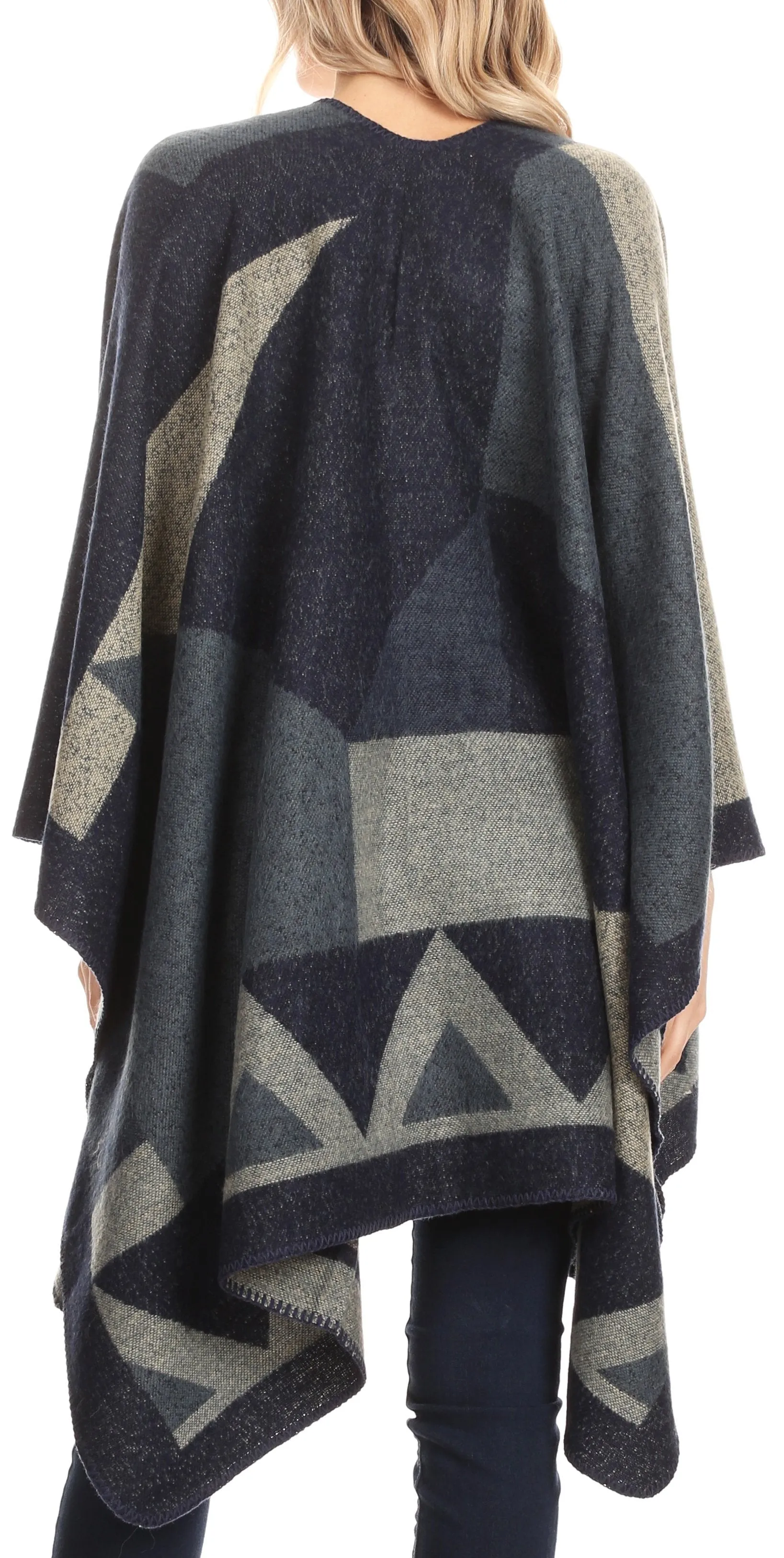 Sakkas Mari Women's Reversible Large Poncho Shawl Wrap Scarf Cape Ruana Blanket