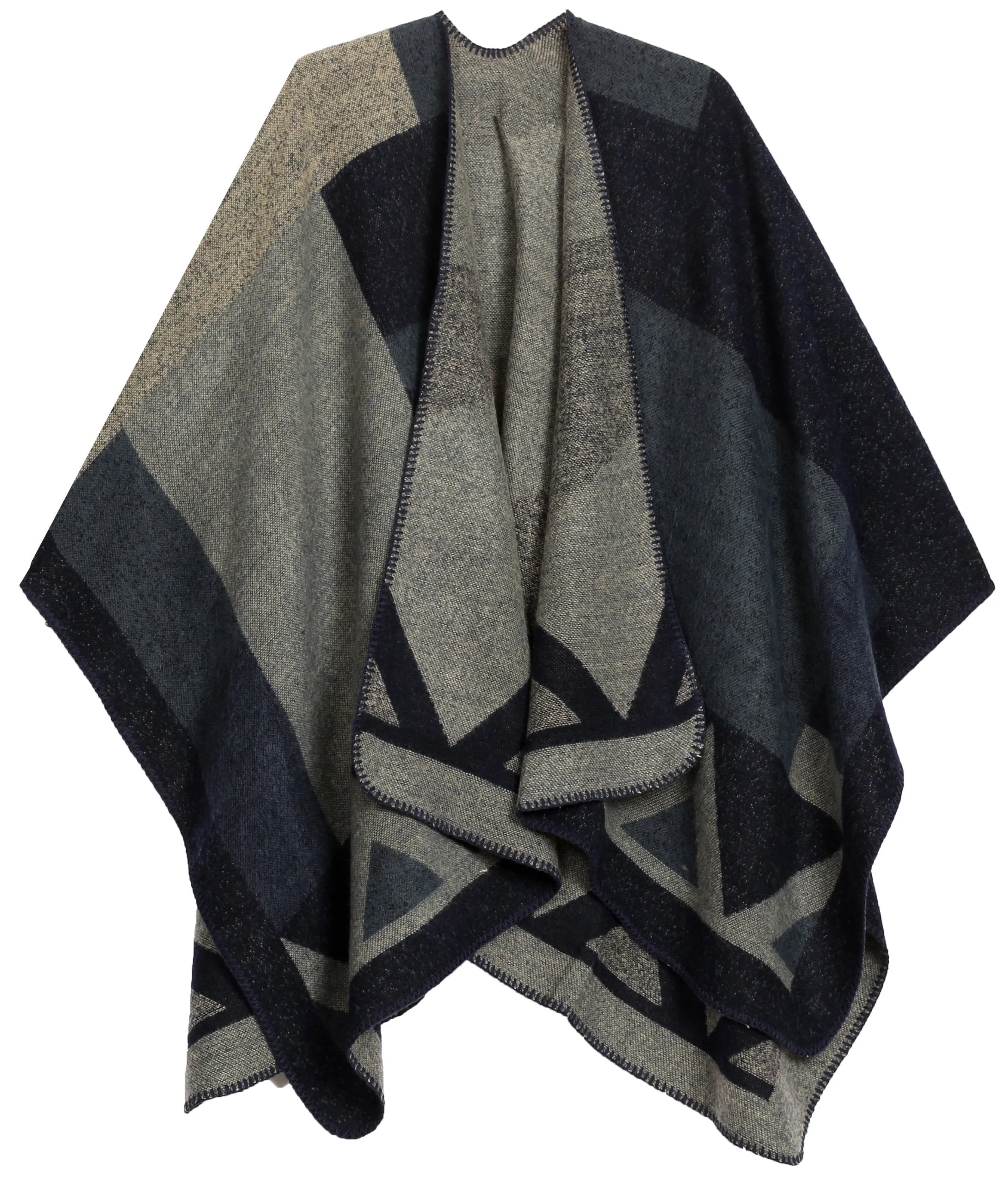 Sakkas Mari Women's Reversible Large Poncho Shawl Wrap Scarf Cape Ruana Blanket