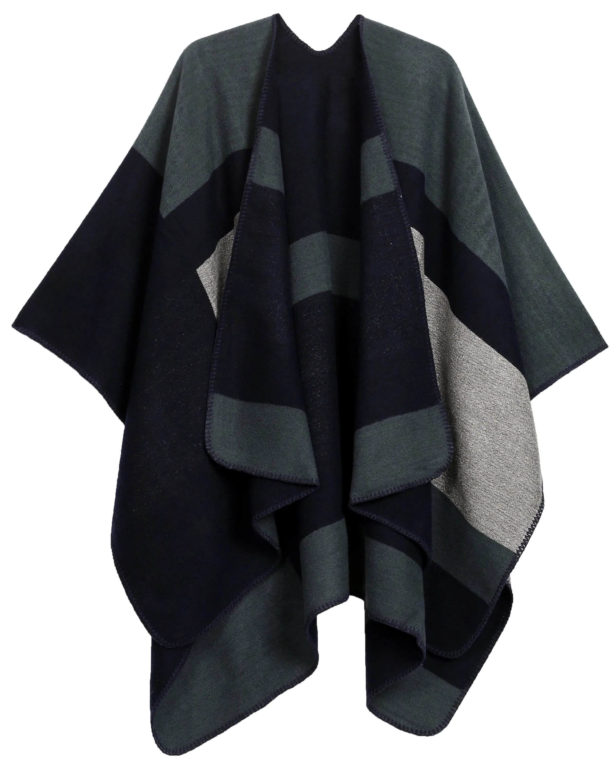 Sakkas Mari Women's Reversible Large Poncho Shawl Wrap Scarf Cape Ruana Blanket