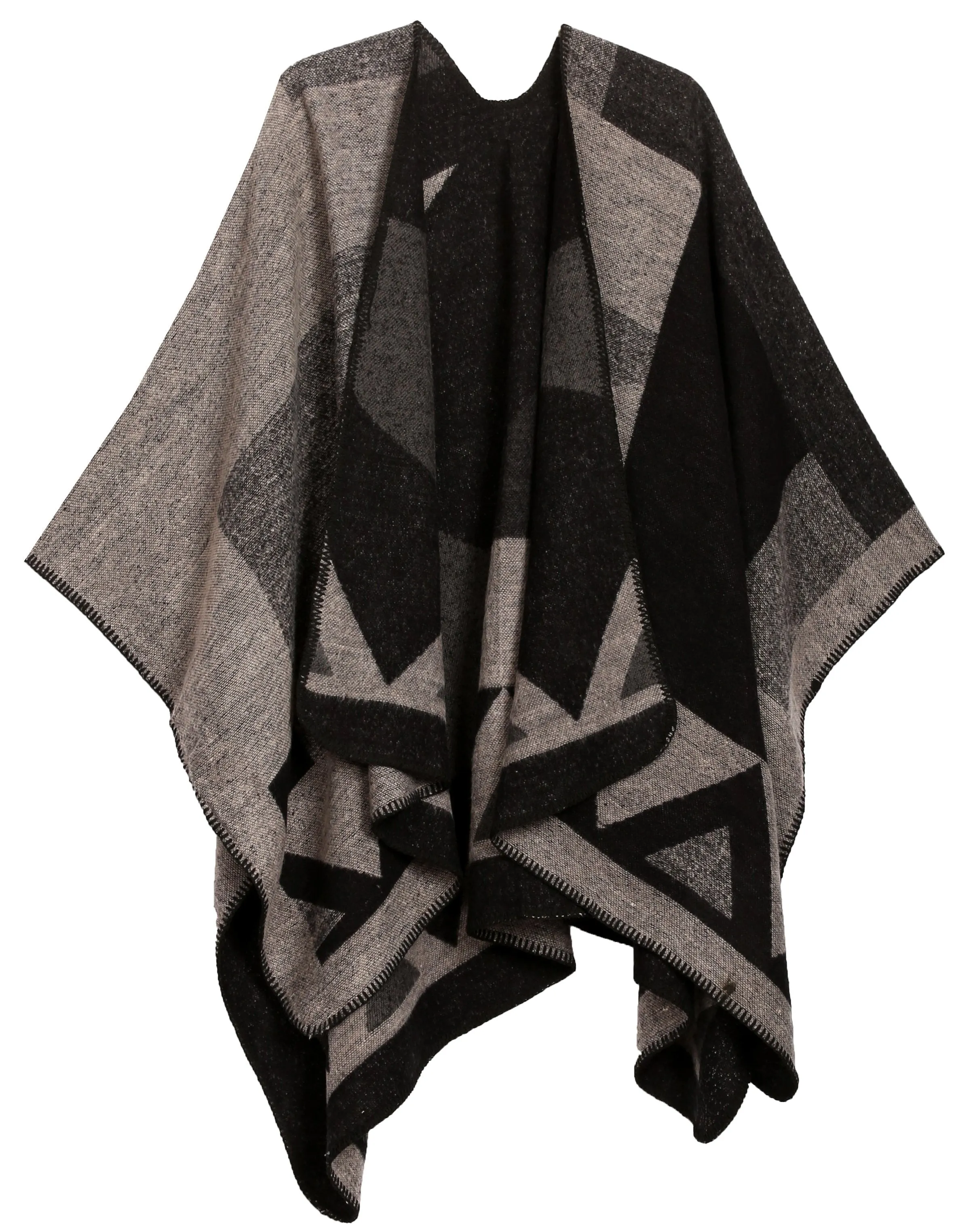 Sakkas Mari Women's Reversible Large Poncho Shawl Wrap Scarf Cape Ruana Blanket