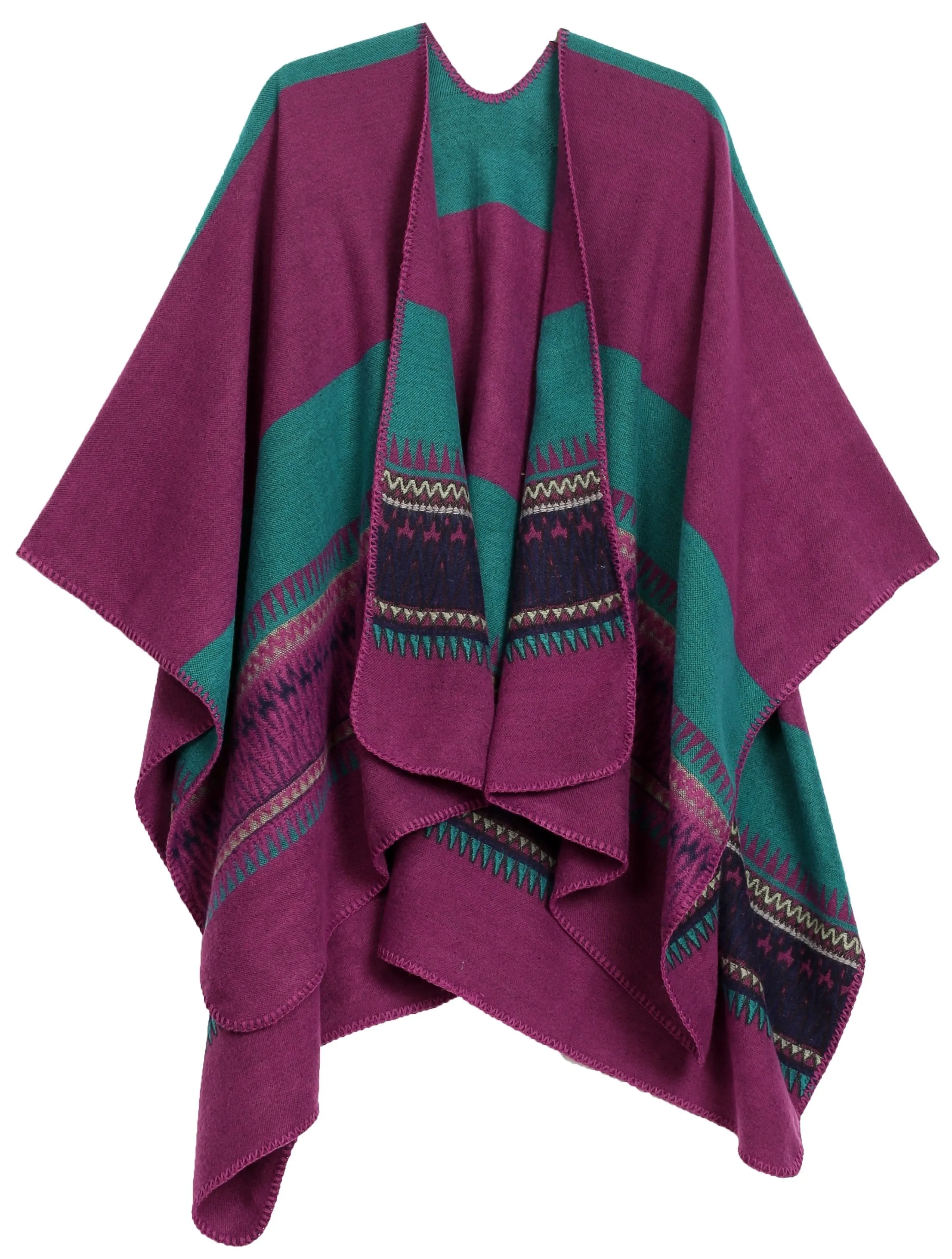 Sakkas Mari Women's Reversible Large Poncho Shawl Wrap Scarf Cape Ruana Blanket