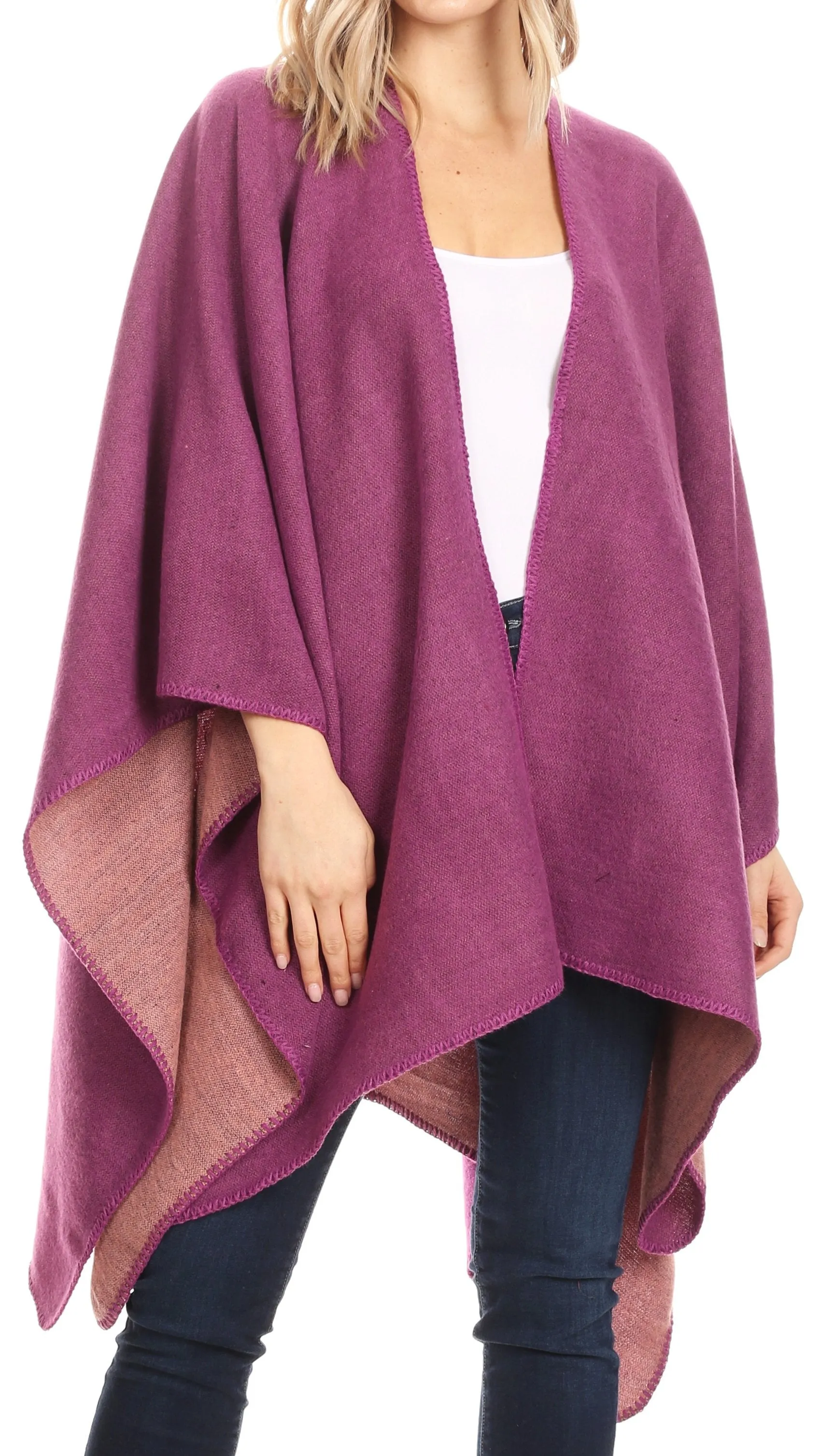 Sakkas Mari Women's Reversible Large Poncho Shawl Wrap Scarf Cape Ruana Blanket