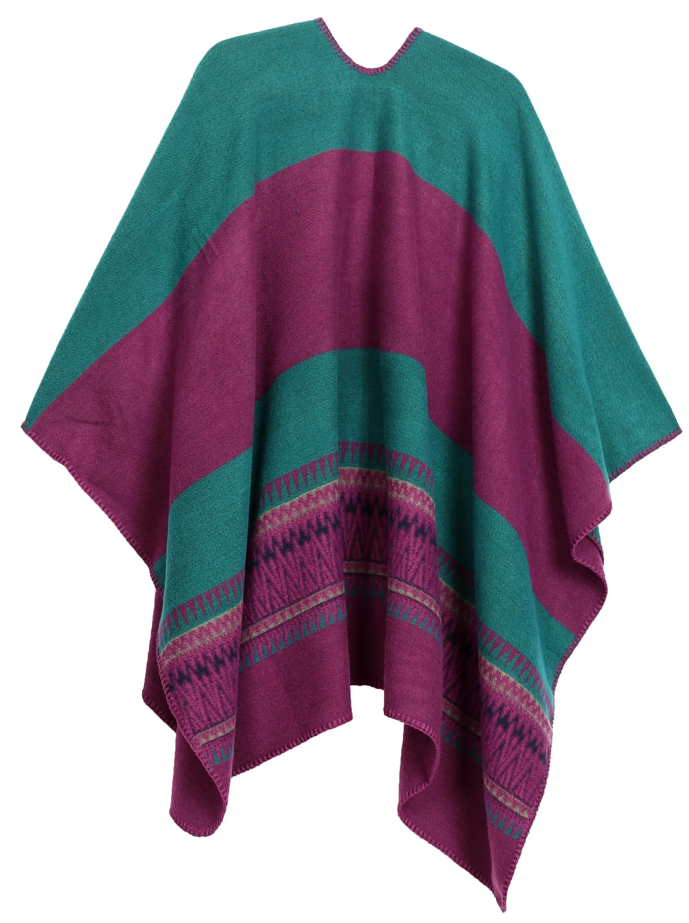 Sakkas Mari Women's Reversible Large Poncho Shawl Wrap Scarf Cape Ruana Blanket