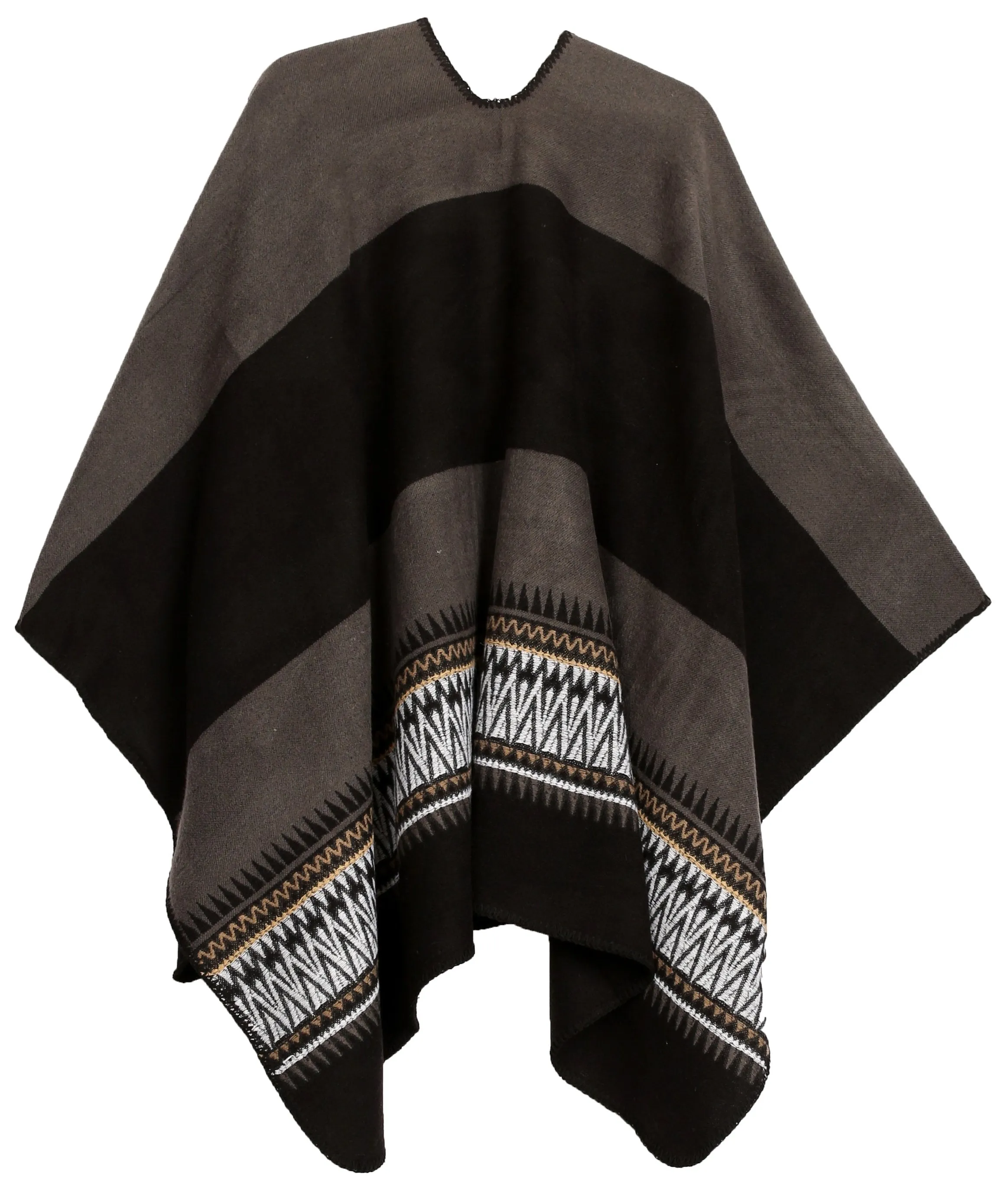 Sakkas Mari Women's Reversible Large Poncho Shawl Wrap Scarf Cape Ruana Blanket