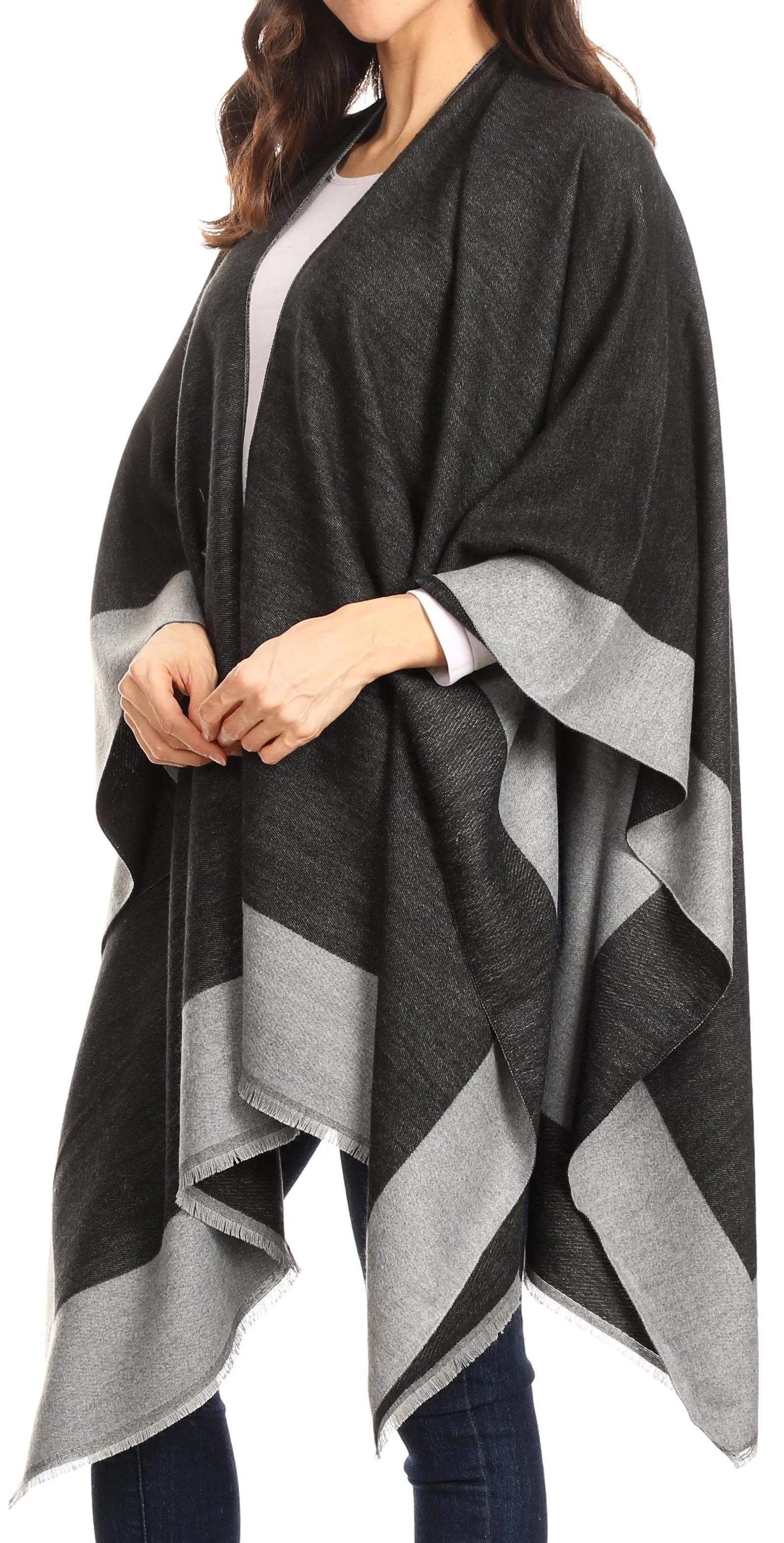 Sakkas Nila Women's Reversible Open Front Large Poncho Shawl Wrap Scarf Cape Ruana