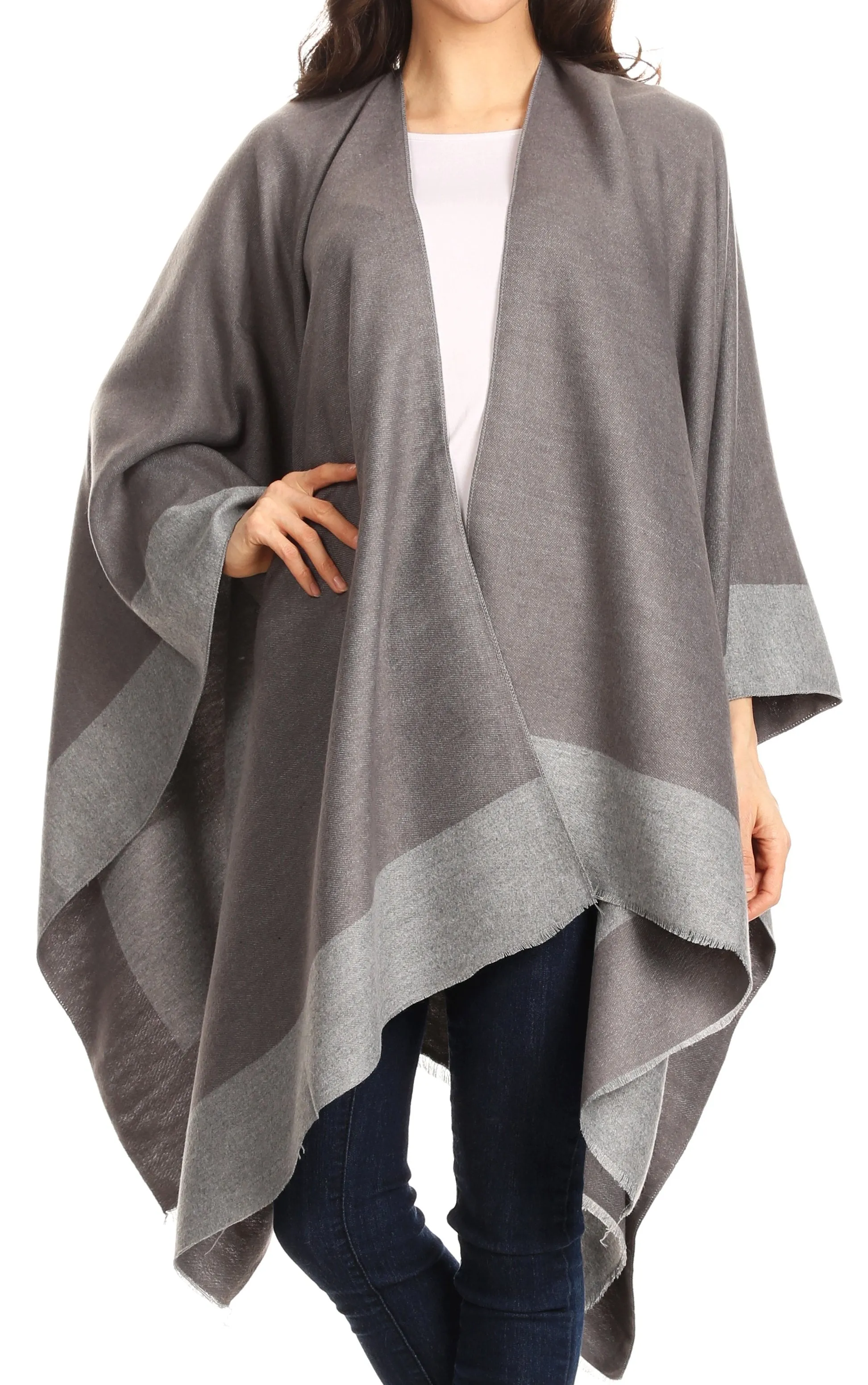 Sakkas Nila Women's Reversible Open Front Large Poncho Shawl Wrap Scarf Cape Ruana