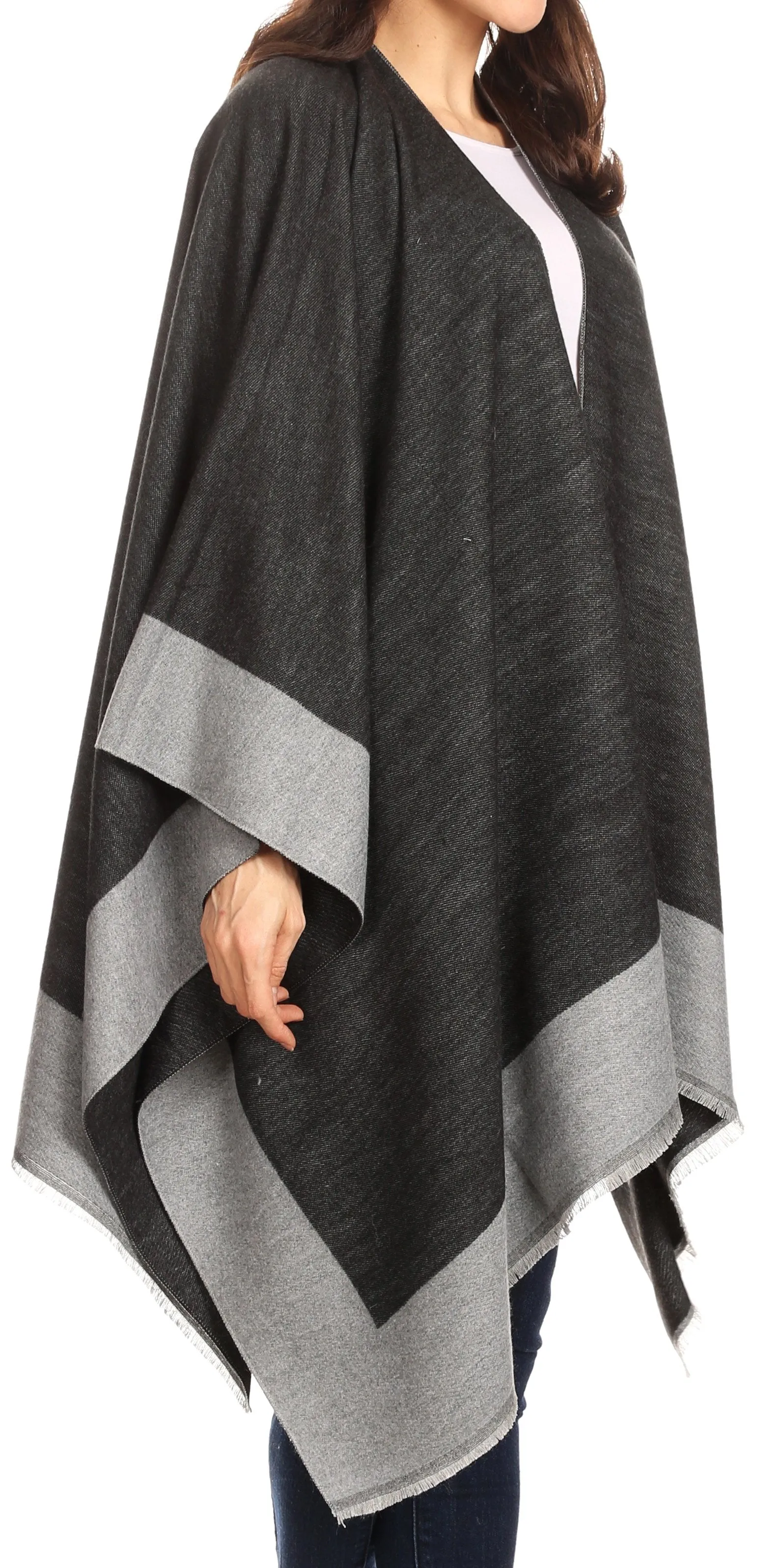 Sakkas Nila Women's Reversible Open Front Large Poncho Shawl Wrap Scarf Cape Ruana