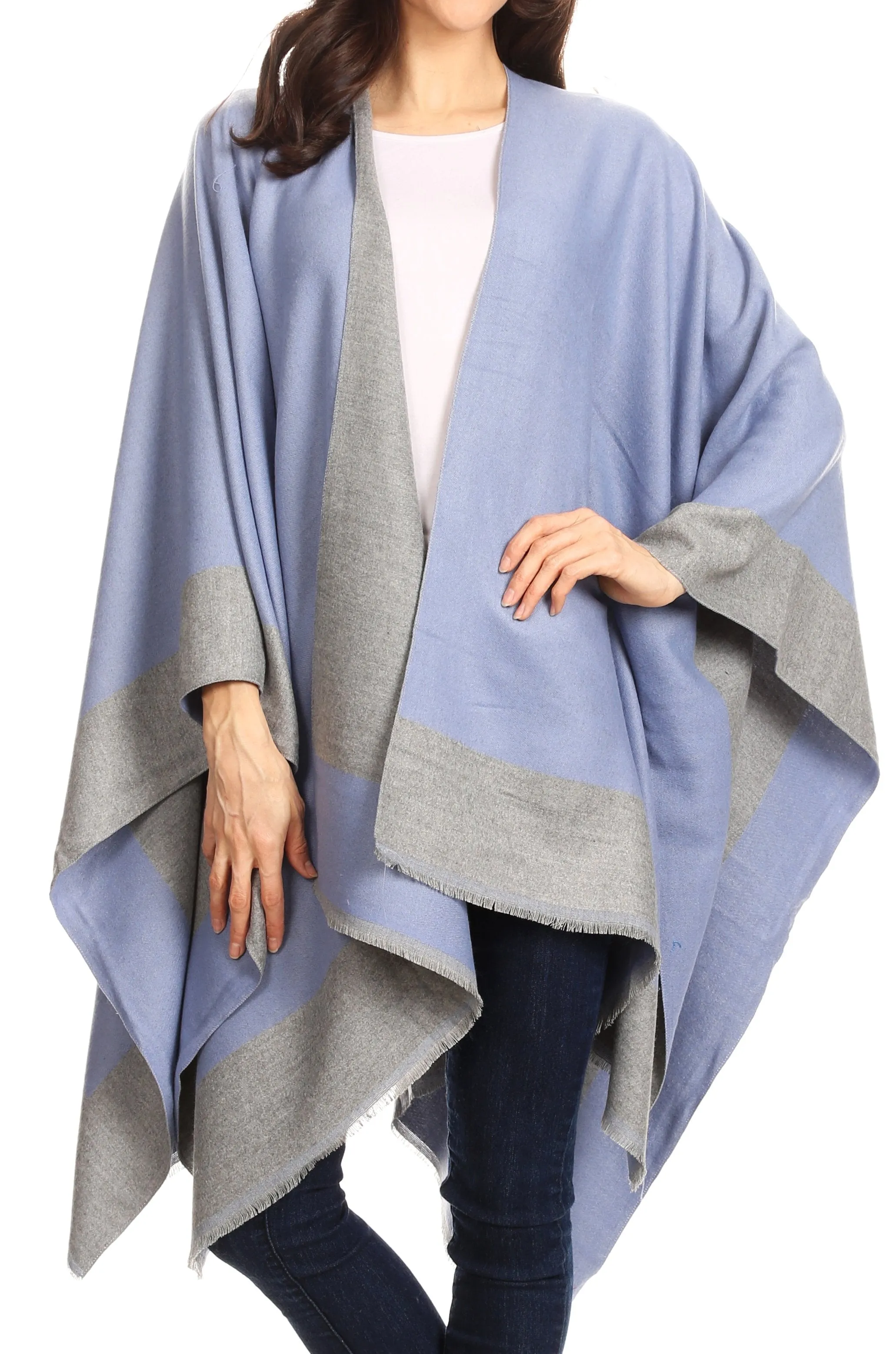 Sakkas Nila Women's Reversible Open Front Large Poncho Shawl Wrap Scarf Cape Ruana