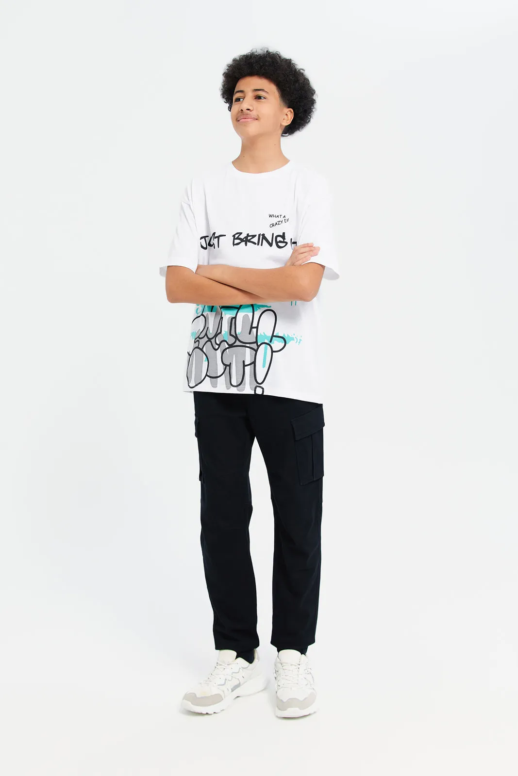 Senior Boys Black Cargo Trousers