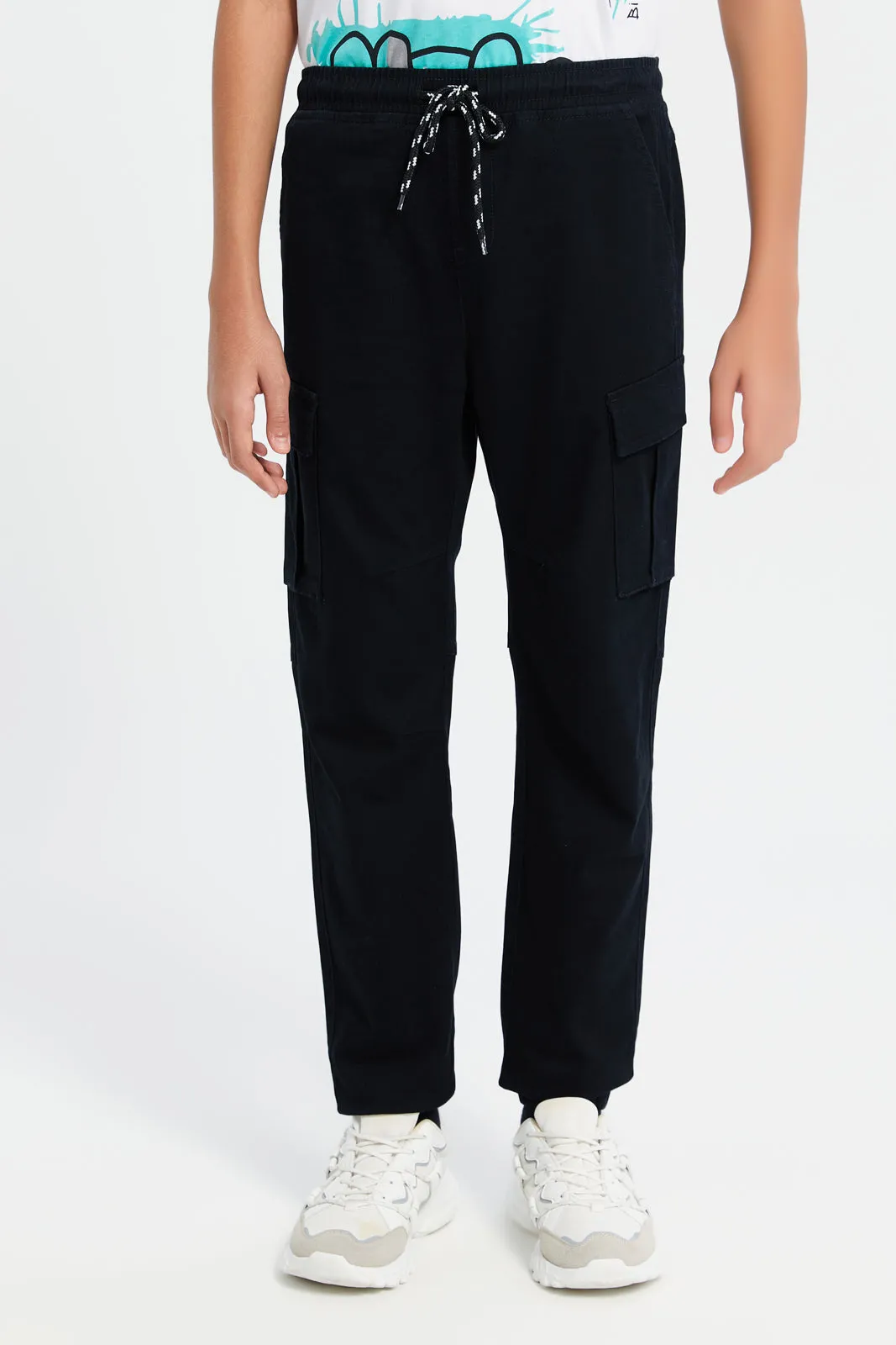 Senior Boys Black Cargo Trousers