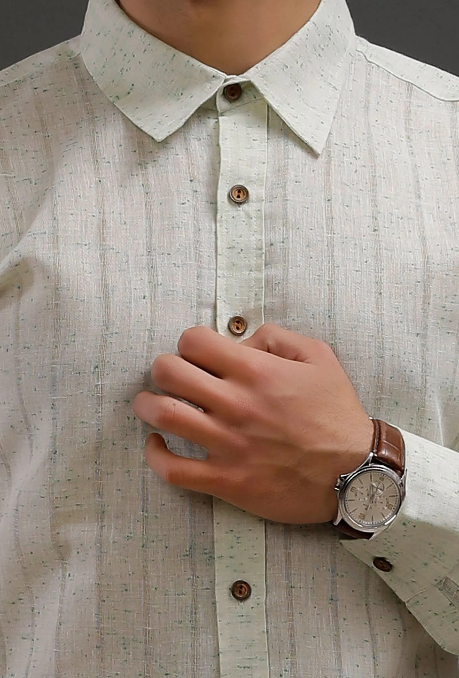 Sepia Green Cotton Slim Fit Shirt