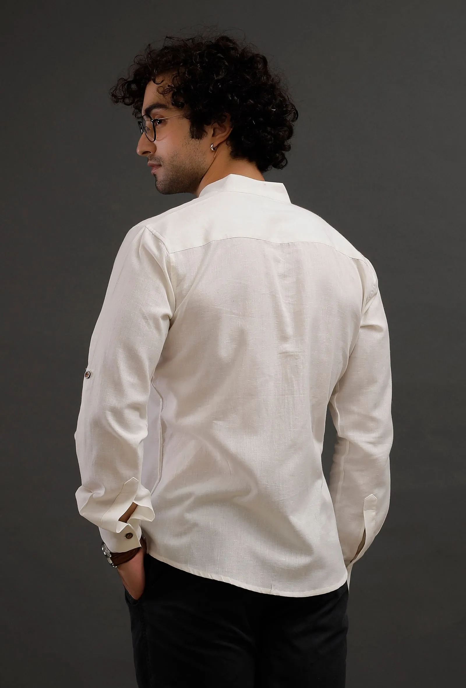 Sepia White Cotton Slim Fit Shirt