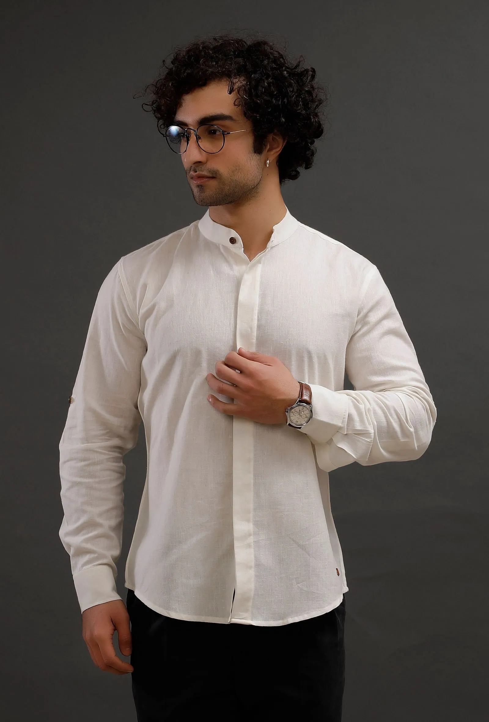 Sepia White Cotton Slim Fit Shirt