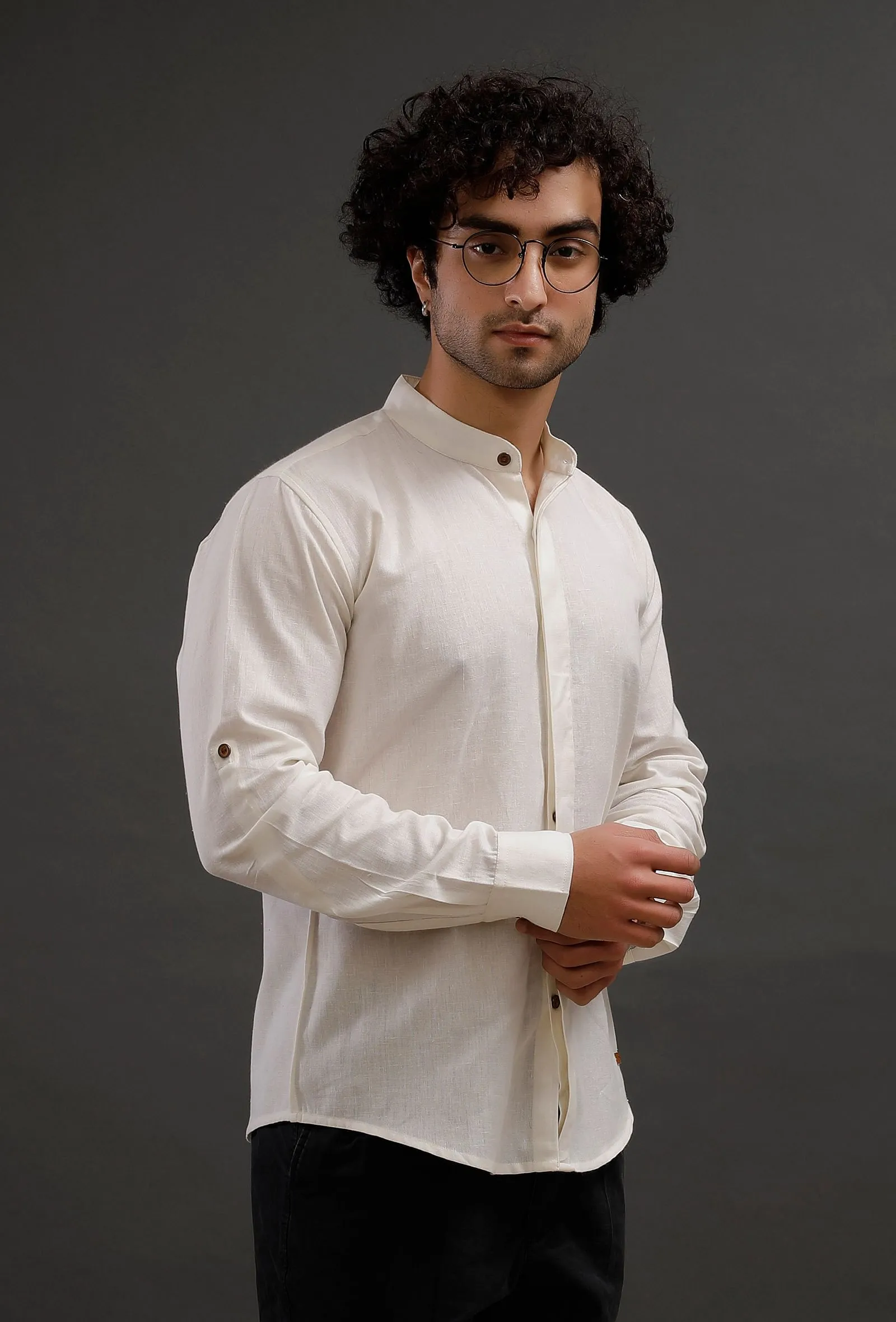 Sepia White Cotton Slim Fit Shirt