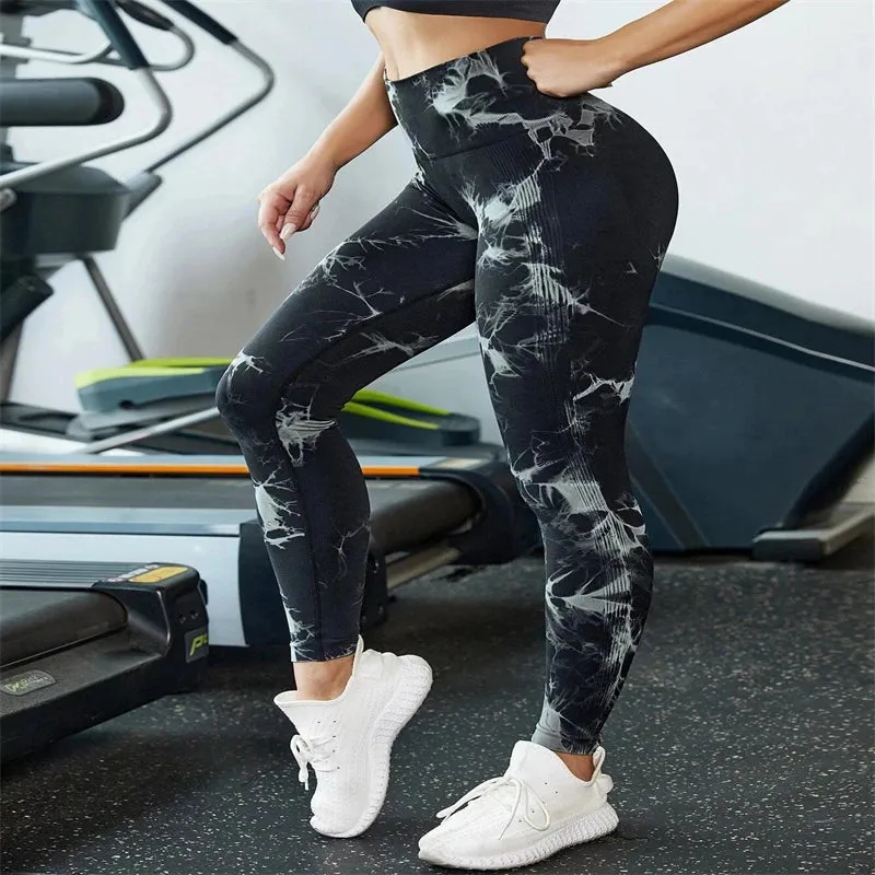 Sexy High Waist Push Up Tie-dye Seamless Fitness Workout Leggings