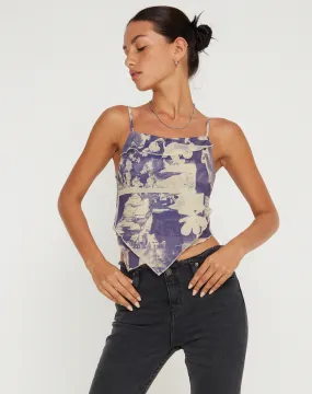 Shindu Mesh Vest Top in Collage Floral Shadow Purple