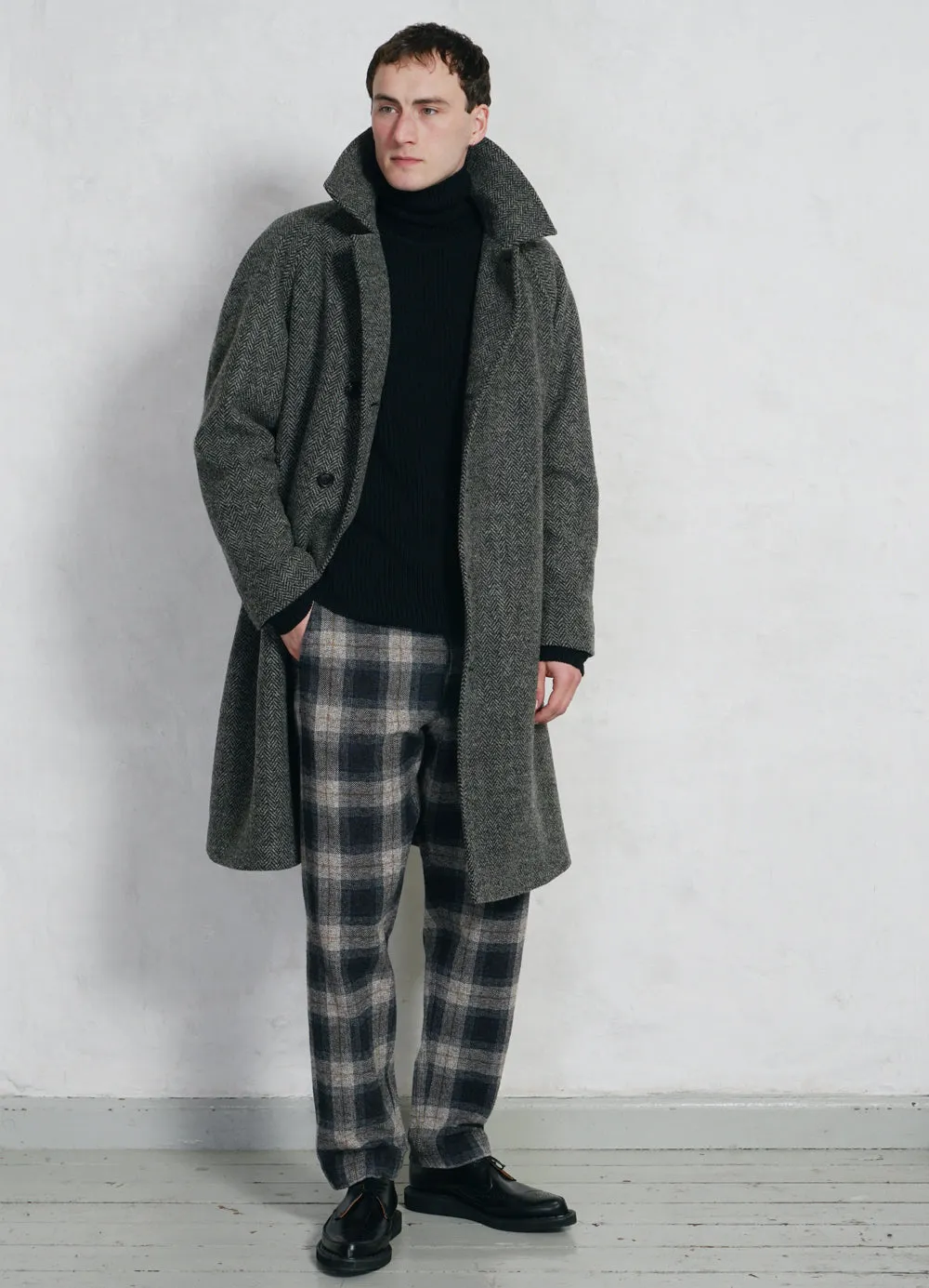 SIGURD 28-59-5 | Long Lined Wool Coat | Grey Tweed