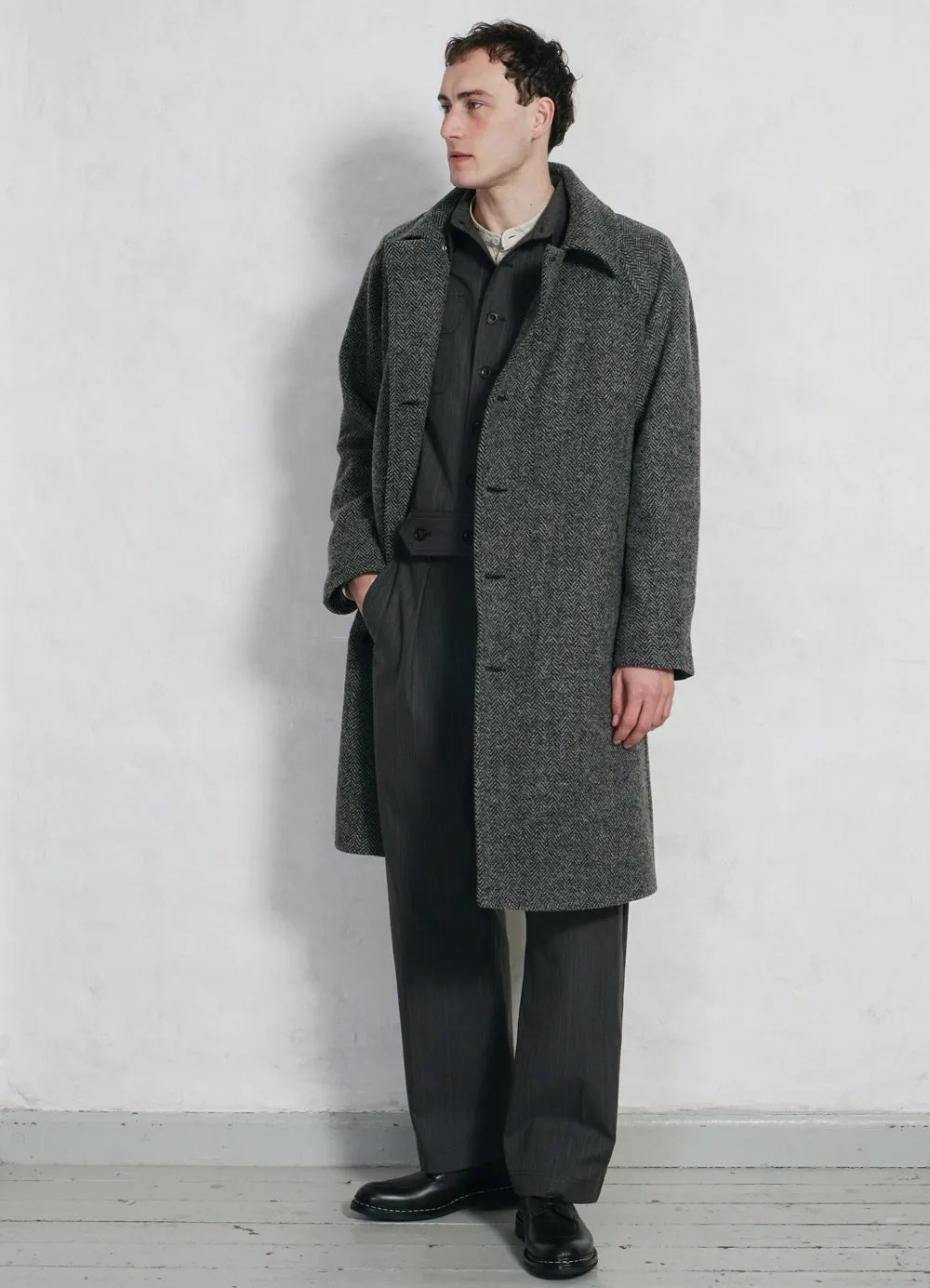 SIGURD 28-59-5 | Long Lined Wool Coat | Grey Tweed