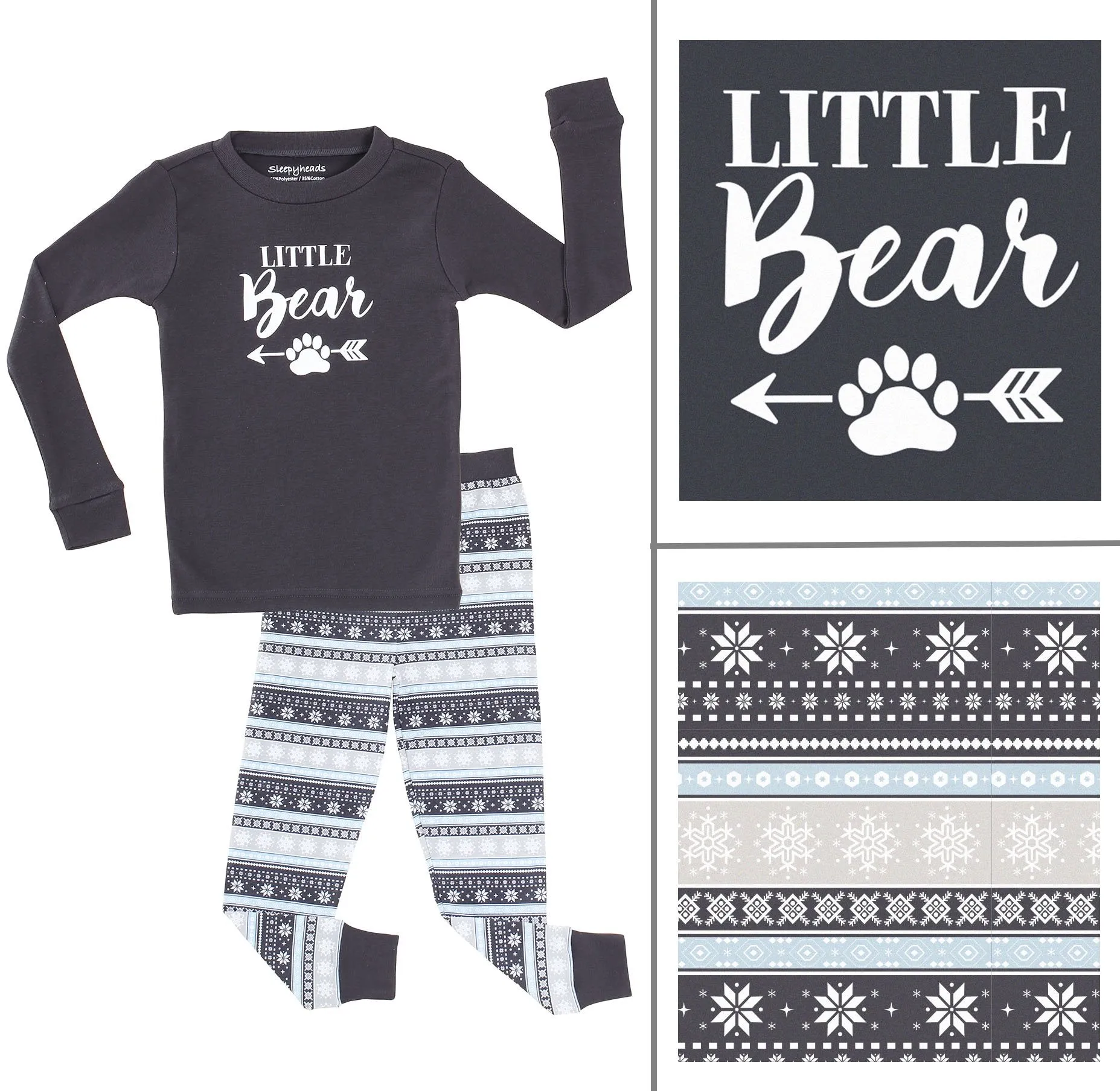 Sleepyheads Holiday Bear Family Matching Grey Fair Isle Pajama