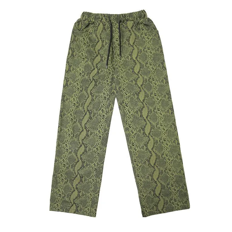 Snake Print Elastic Waist Oversized Pants